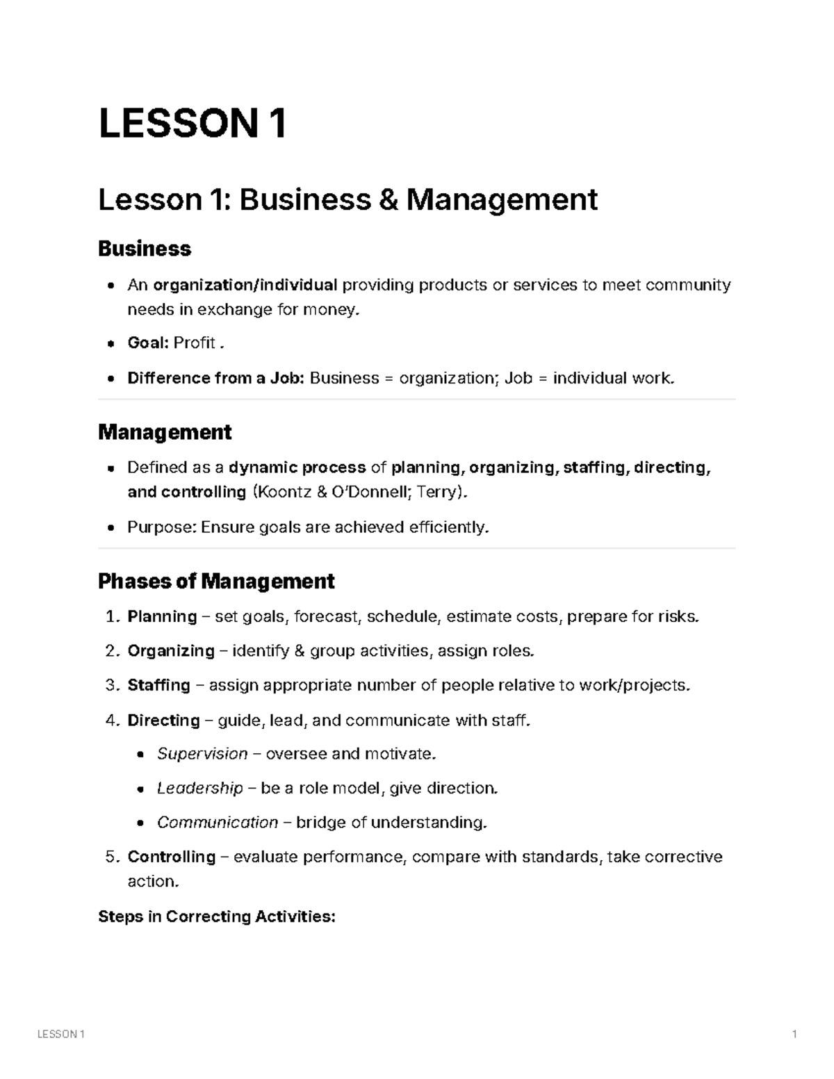 BUS 101: Lesson 1 - Introduction to Business Management - Studocu