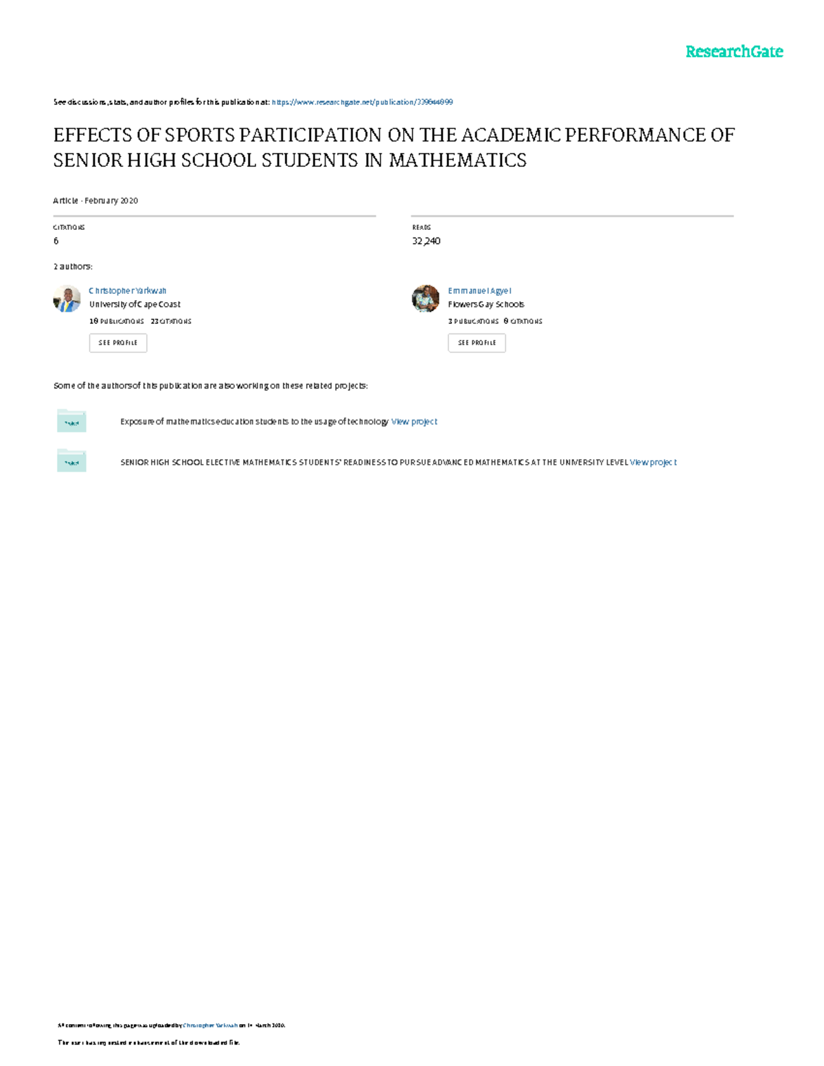 The Impact of Sports Participation on SHS Students' Math Performance ...