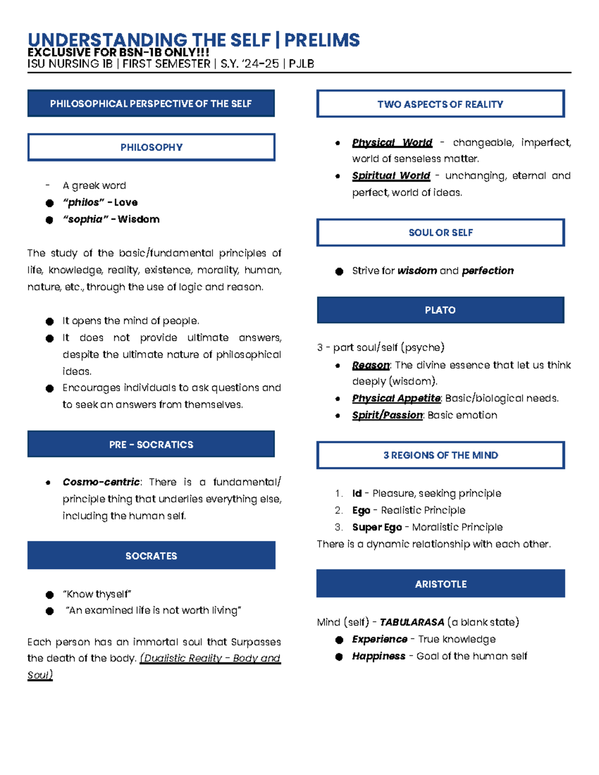 UTS- Prelims- Lessons: Understanding the Self for ISU Nursing 1B - Studocu