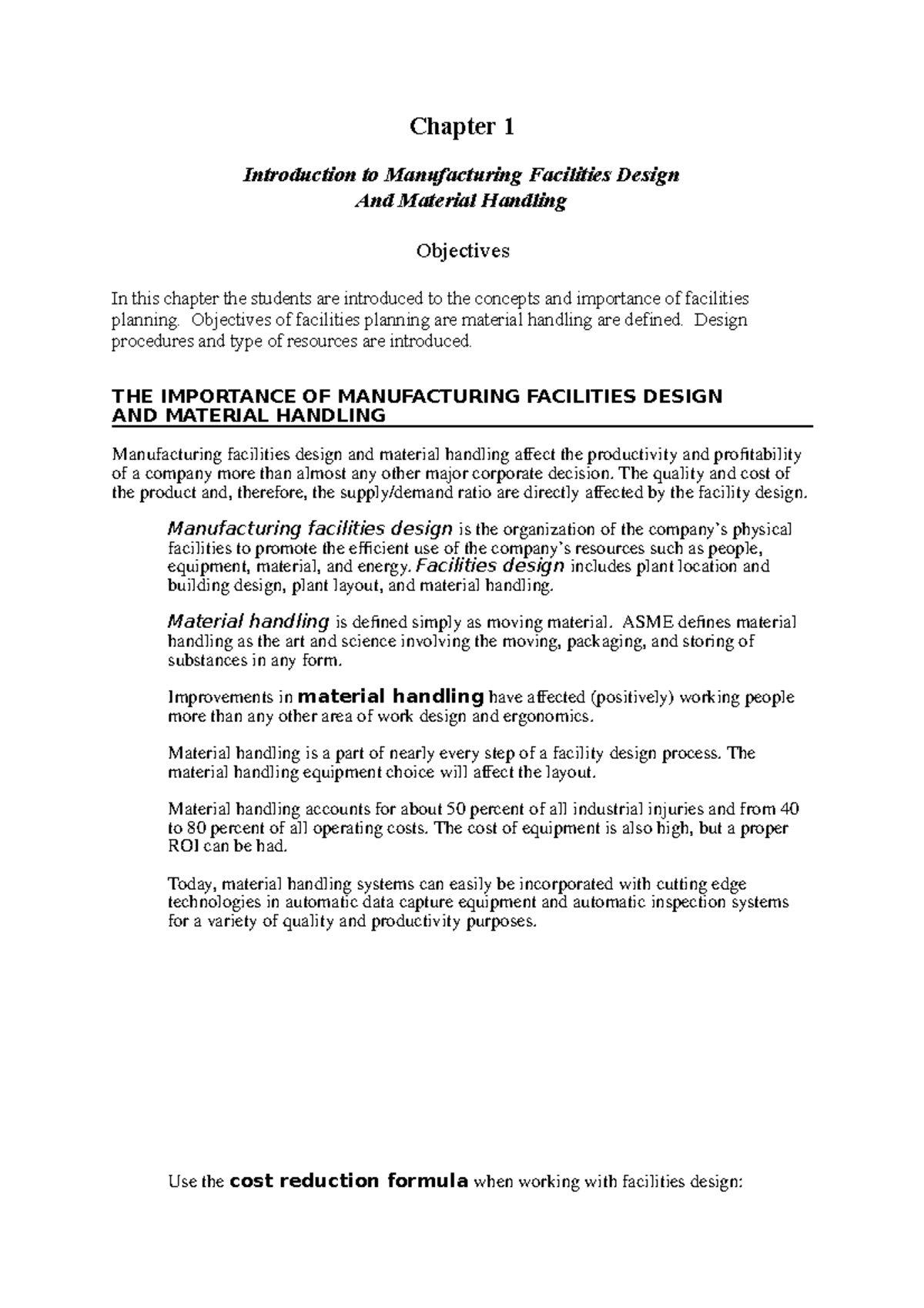 Manufacturing Facilities Design & Material Handling Overview (Chapter 1 ...