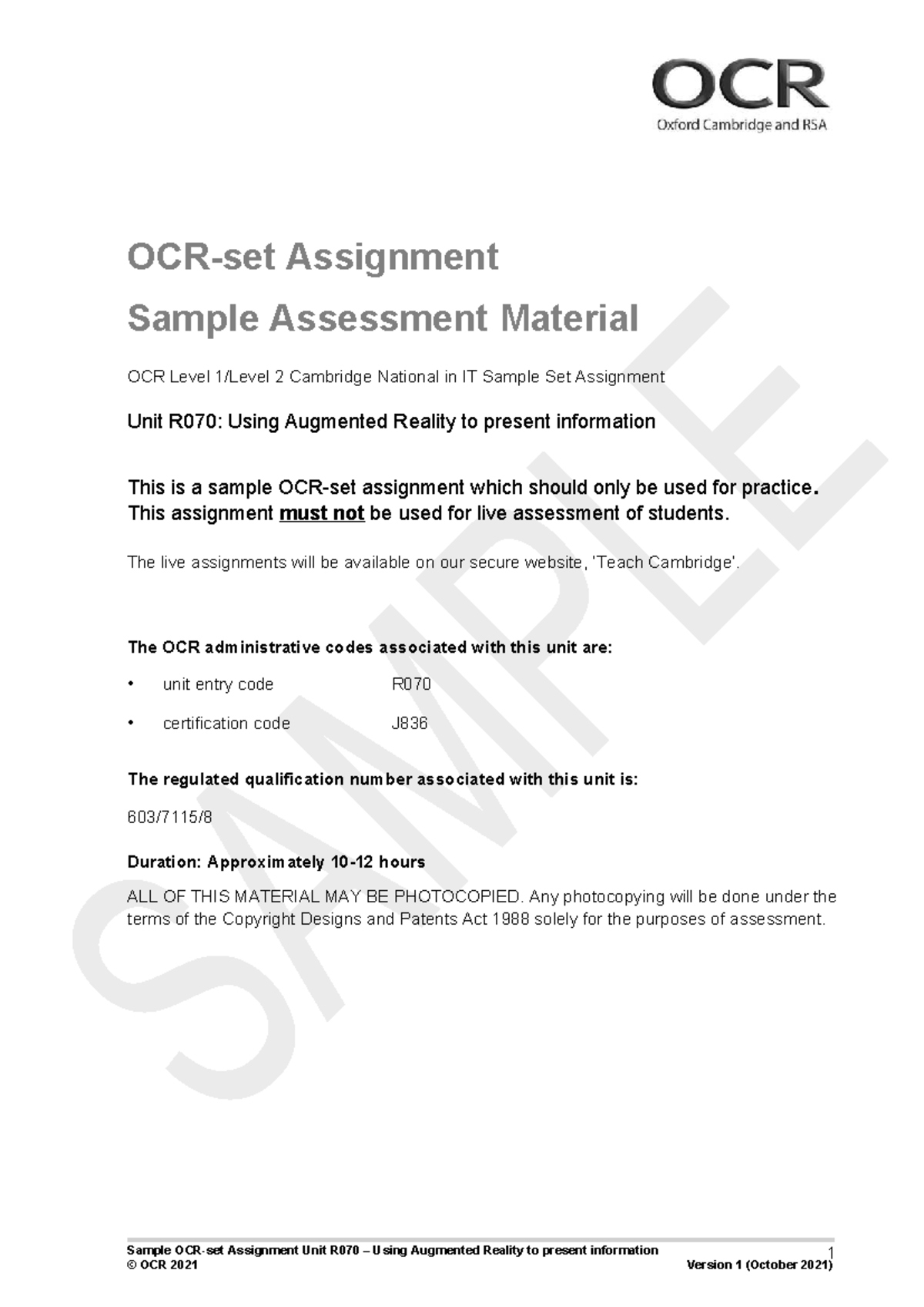 R070 Sample Assignment: Using Augmented Reality in IT - Studocu