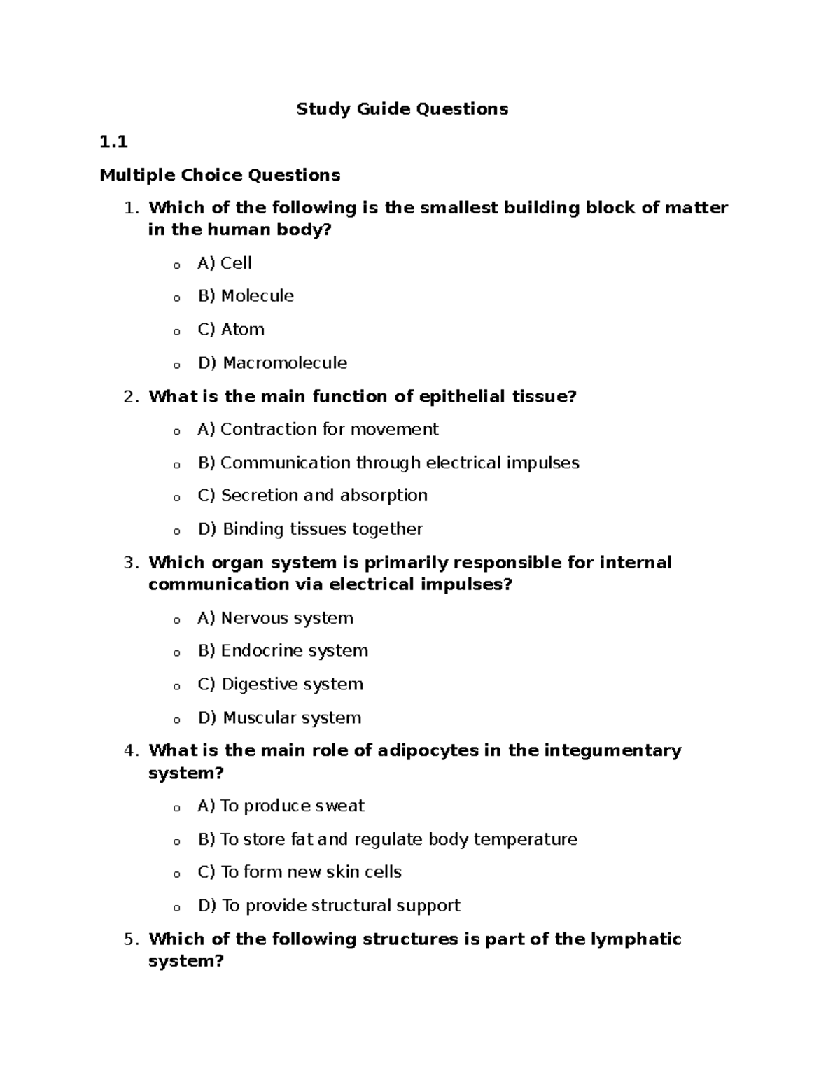 Study Guide - MCQs and Short Answer Questions for Bio 101 - Studocu