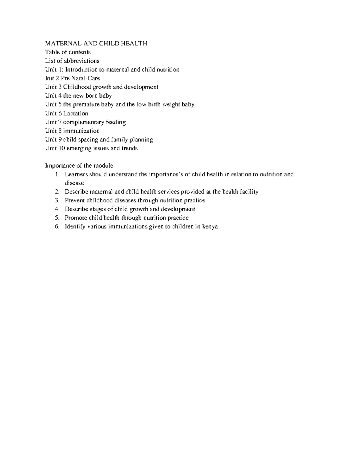 Maternal and Child Health Overview: Key Concepts and Practices - Studocu