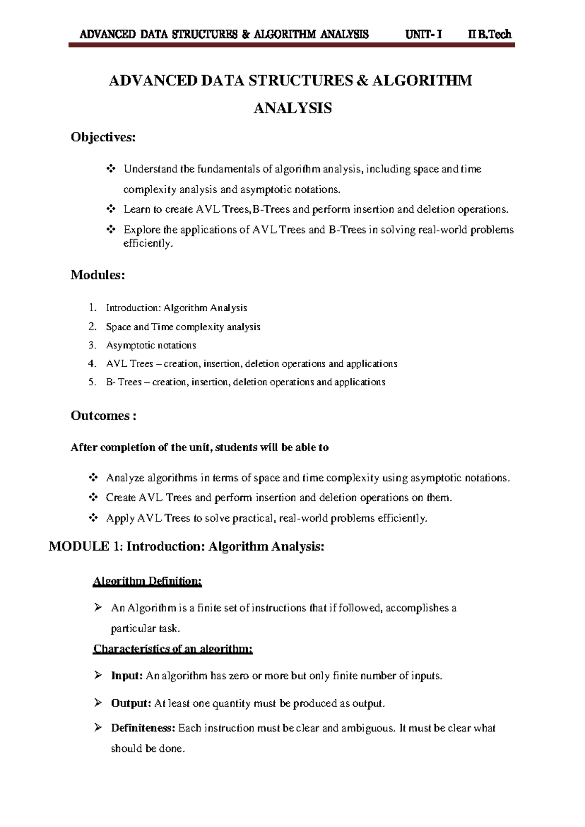 Unit 1 Notes: Advanced Data Structures & Algorithm Analysis (R2321053 ...