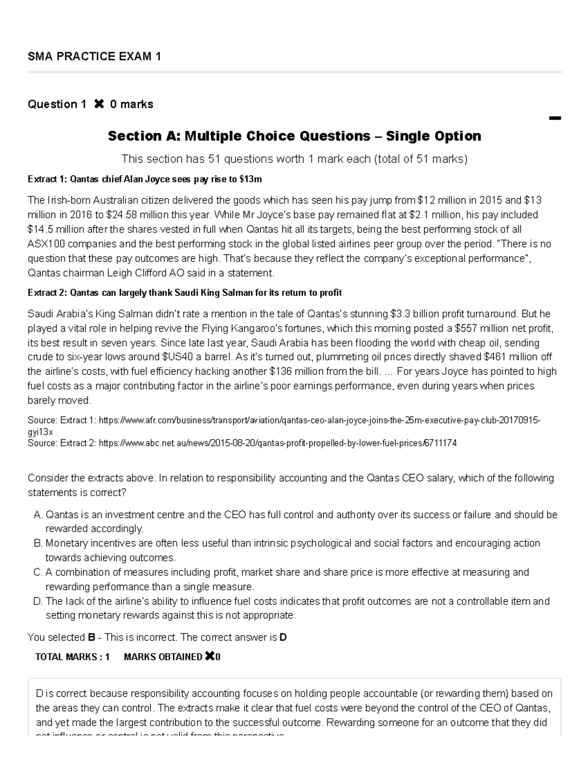 CPA SMA 2020 Practice Exam 1: Questions & Answers Summary - Studocu