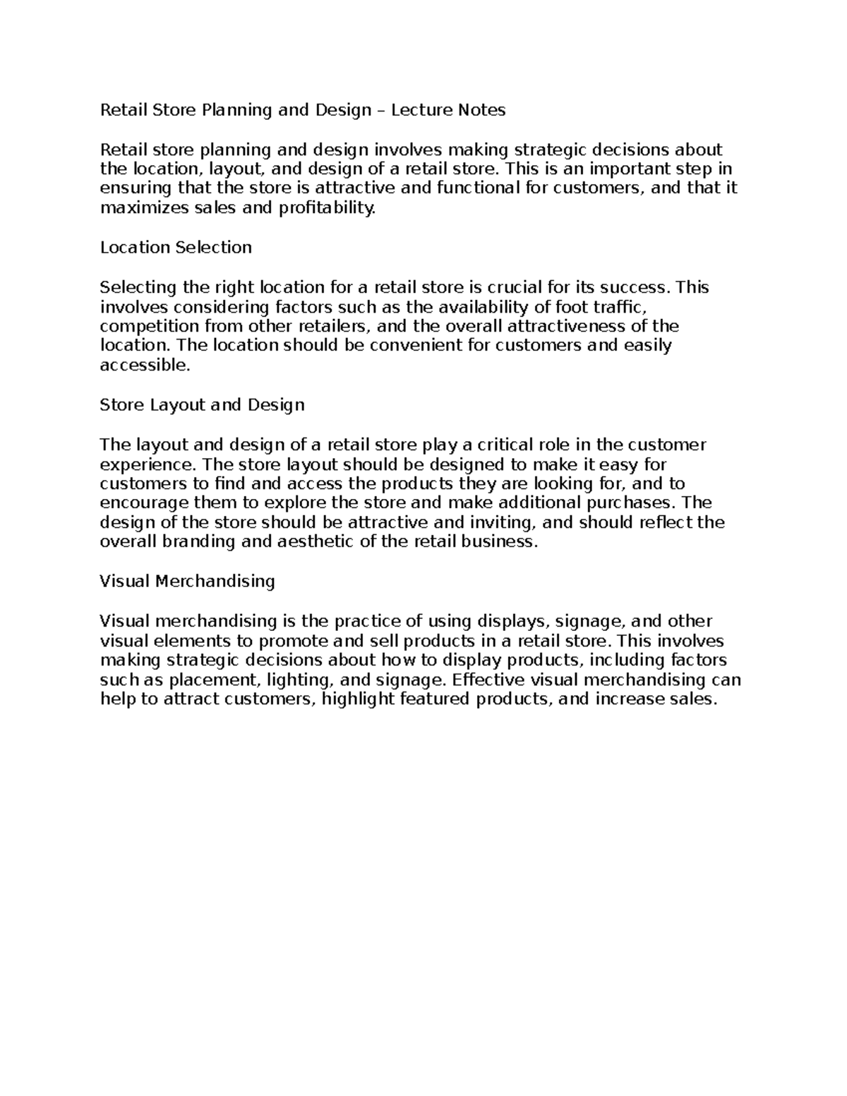 Retail Store Planning and Design: Lecture Notes Overview - Studocu
