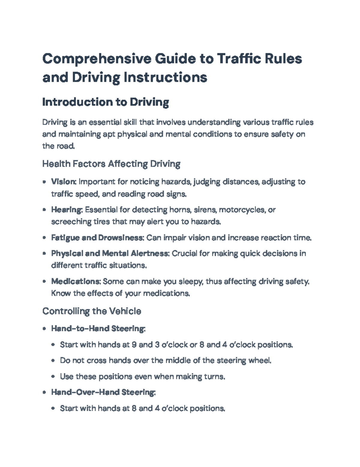 Comprehensive Guide to Traffic Rules and Driving Instructions ...