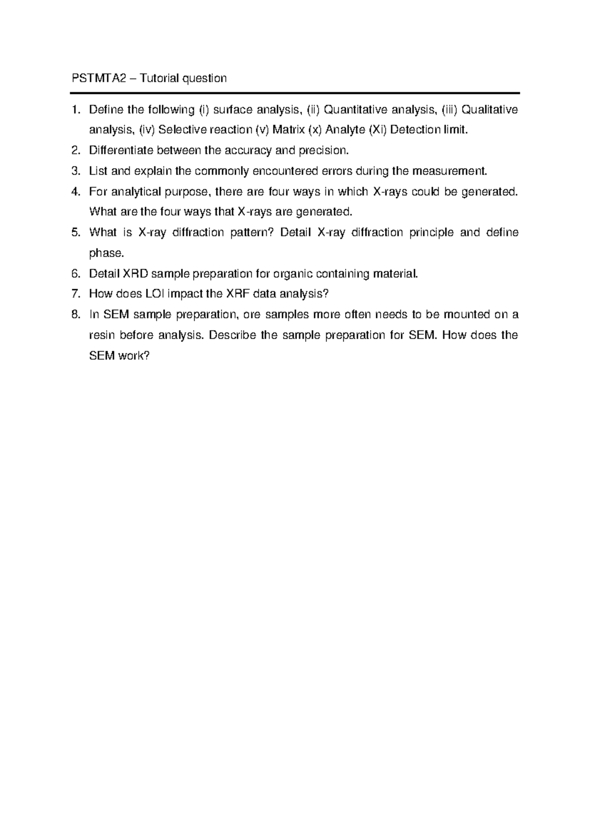PSTMTA 2 - Practice Questions on Analytical Techniques - Studocu