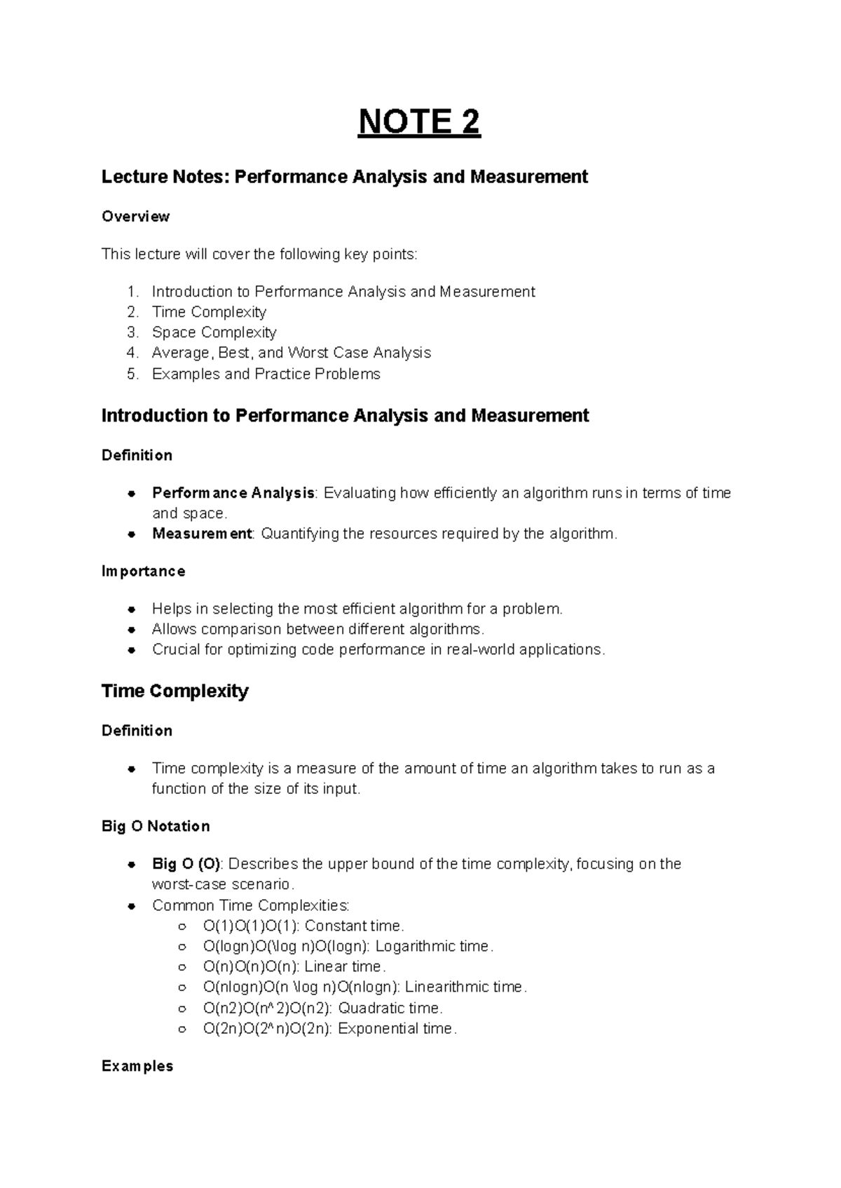 Performance Analysis and Measurement Lecture Notes (COMP101) - Studocu