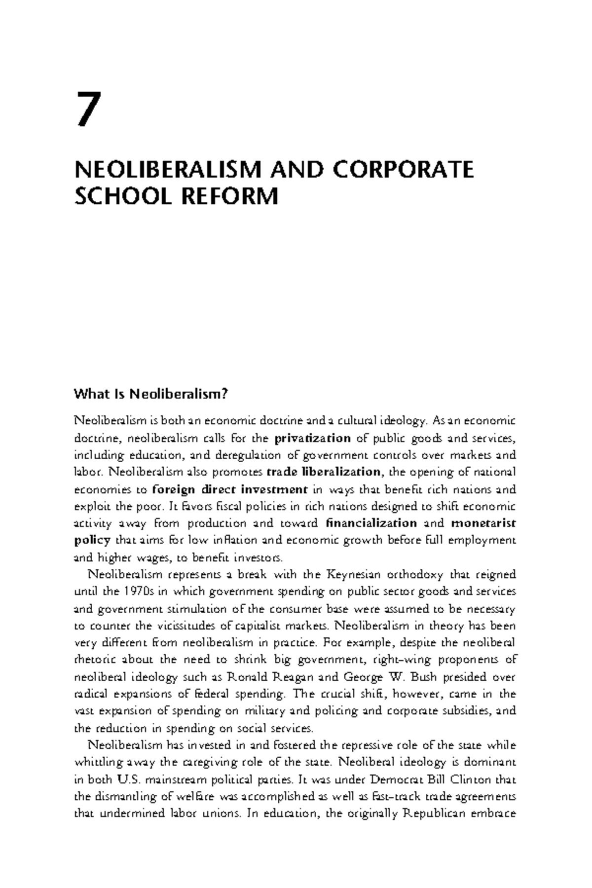 7 NEOLIBERALISM AND CORPORATE SCHOOL REFORM: Analyzing the Impact on ...