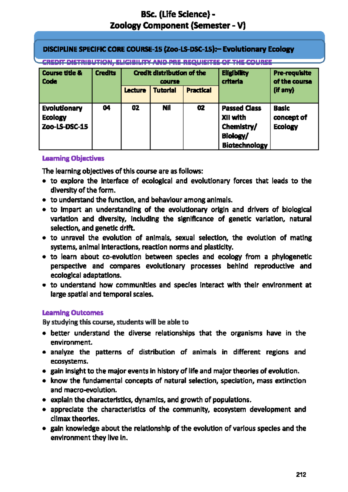 Evolutionary Ecology BSc. V - Comprehensive Notes and Syllabus - Studocu
