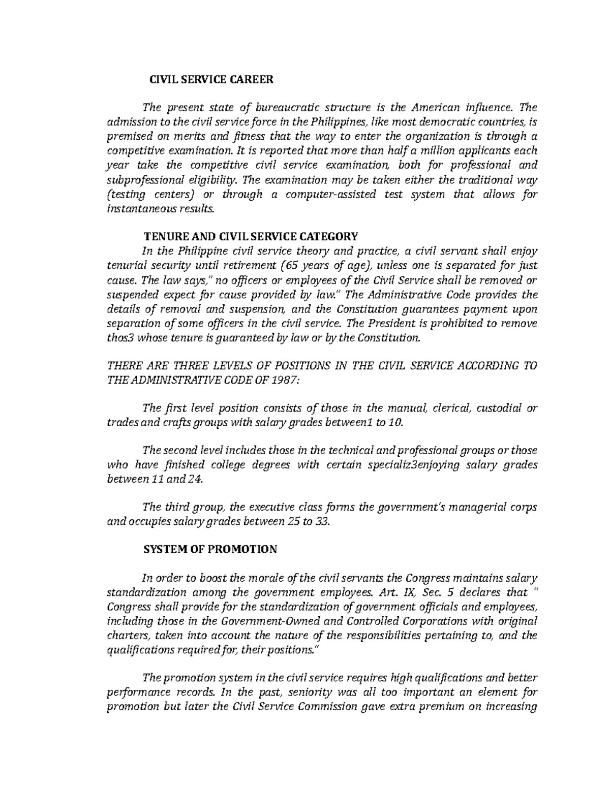 CIVIL SERVICE CAREER: American Influence on Bureaucratic Structure ...