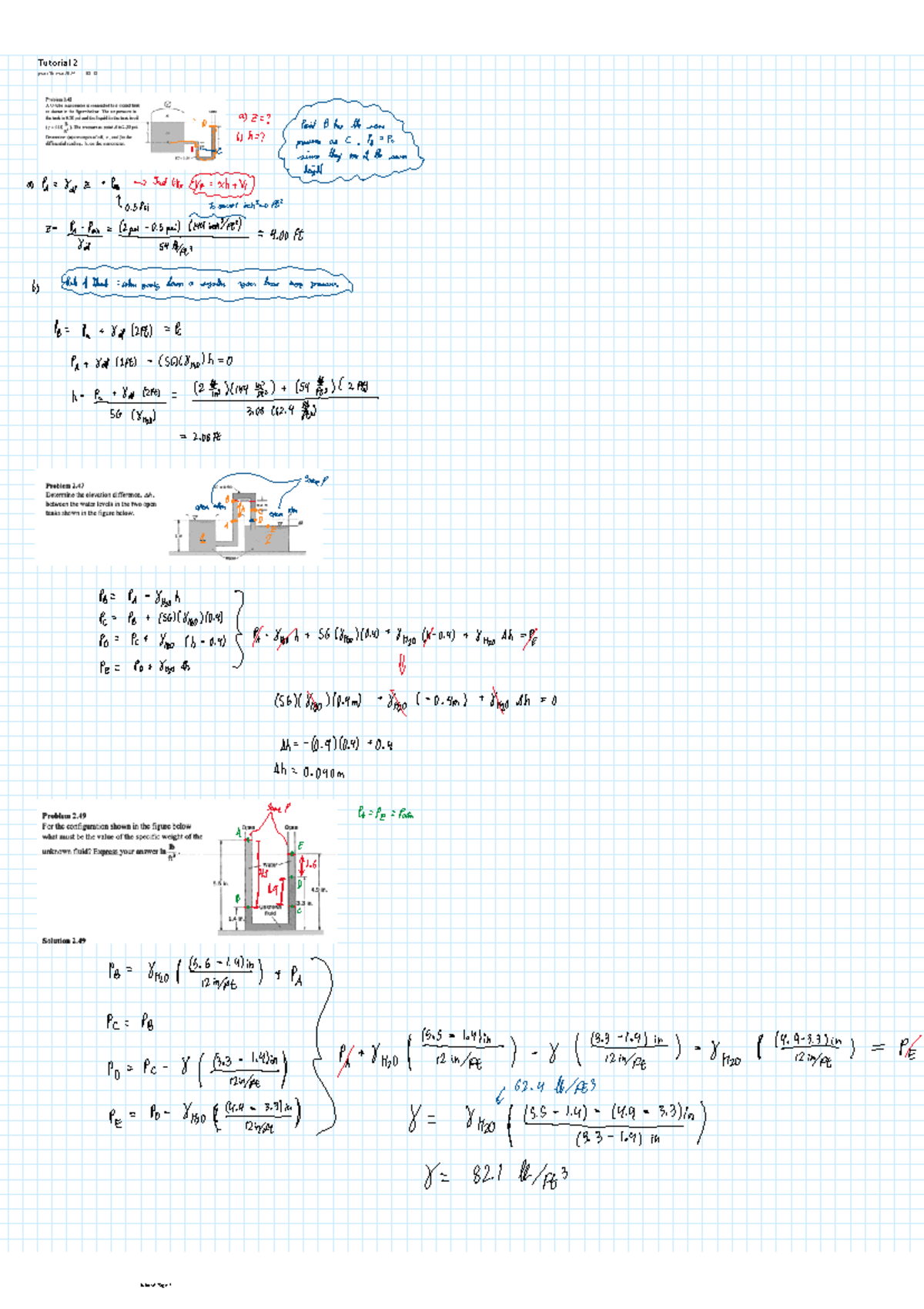 Mech 361 Tutorial 2: Fluid Mechanics Problems and Solutions - Studocu