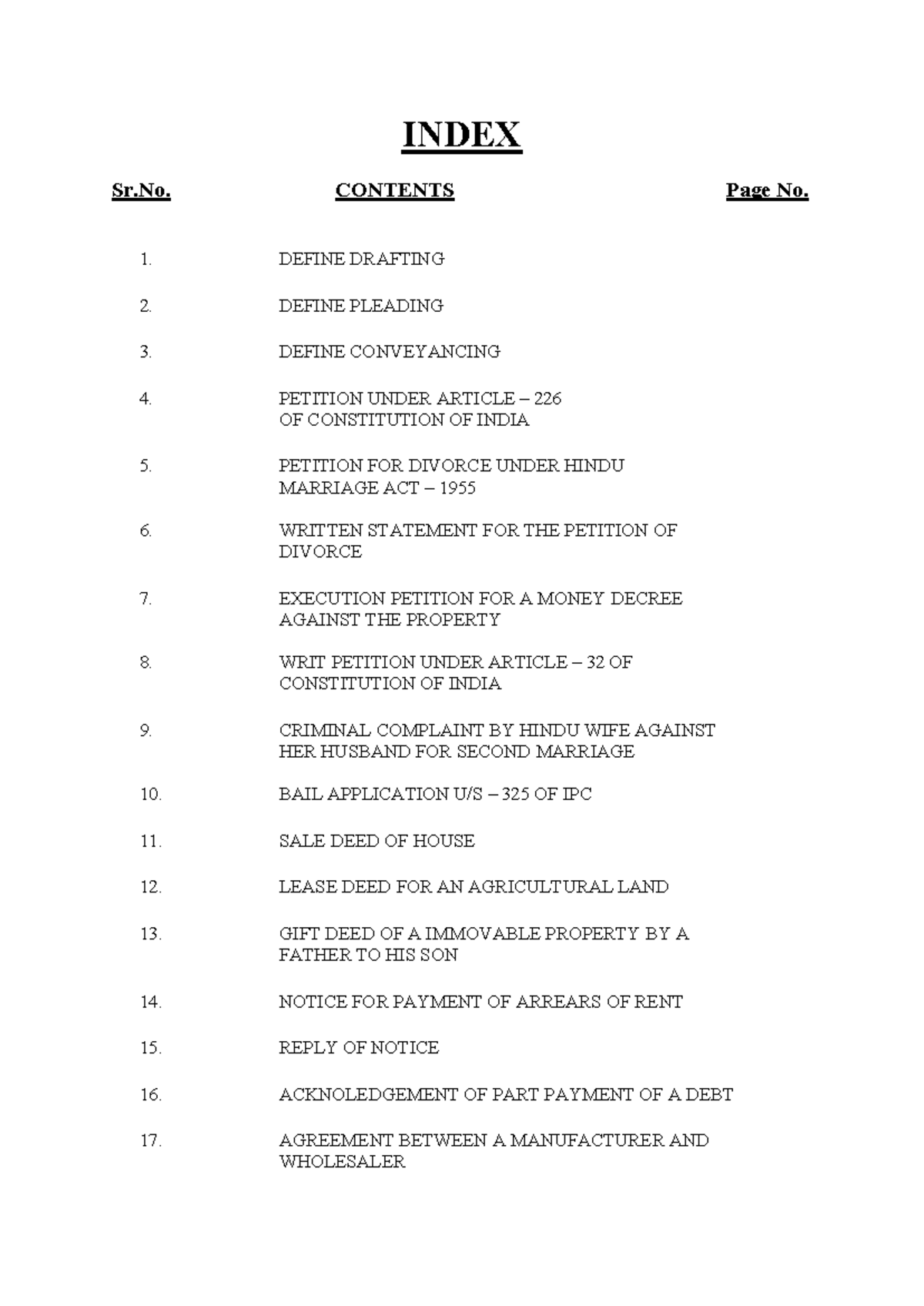DPC Index - LLB - INDEX Sr. CONTENTS Page No. 1. DEFINE DRAFTING 2 ...