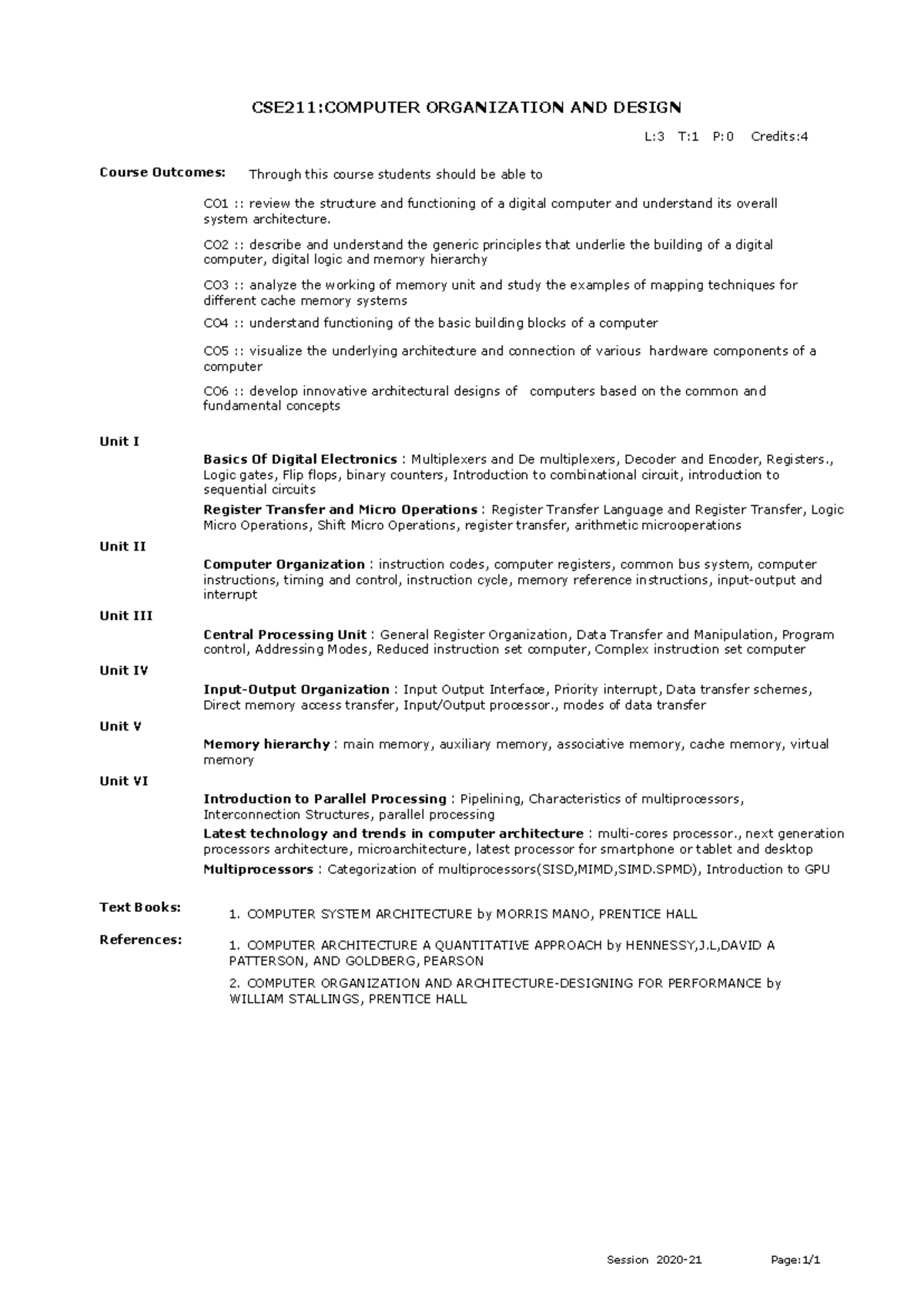 CSE211 - notes - CSE211:COMPUTER ORGANIZATION AND DESIGN Course ...