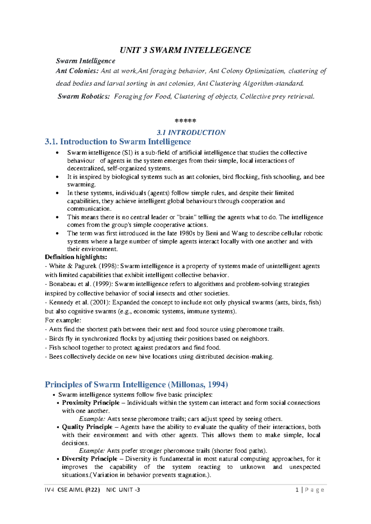 CSE AIML (R22) Unit 3: Swarm Intelligence and Ant Behavior Insights ...