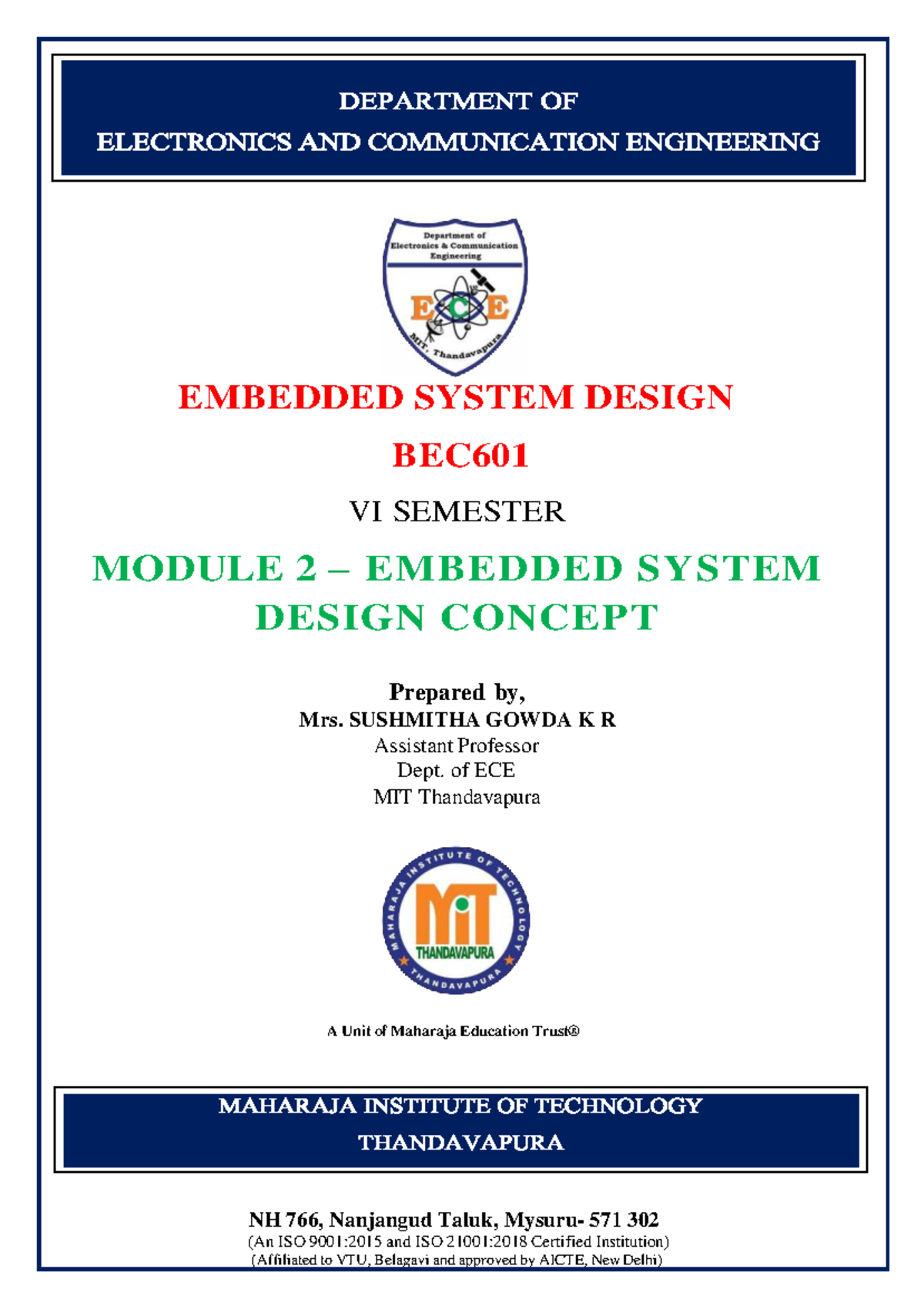 BEC601 VI Semester Module 2: Embedded System Design Concepts - Studocu