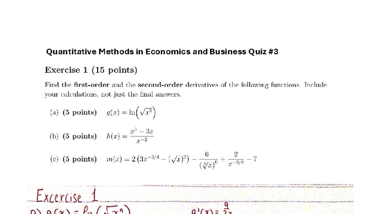 Quantitative Methods in Economics and Business Quiz 3 - 23508 - Studocu