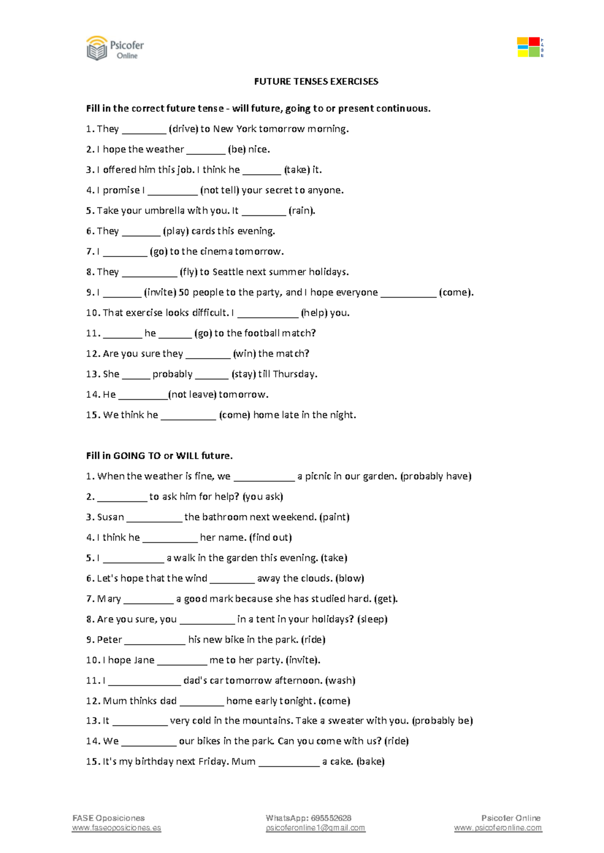 Future Tenses Exercises: Will, Going To, & Present Continuous - Studocu