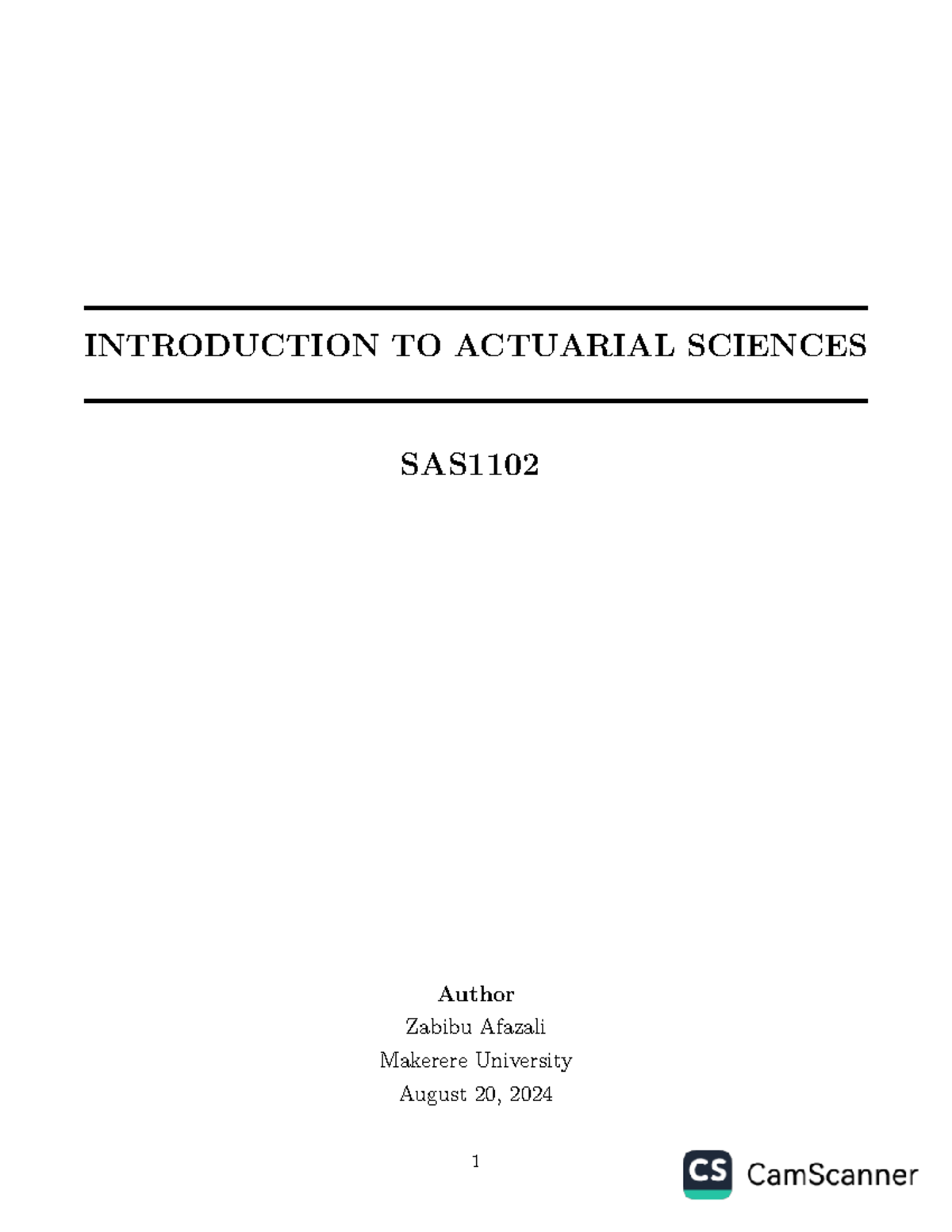 SAS1102 Intro to Actuarial Science Lecture Notes 2024-2025 - Studocu