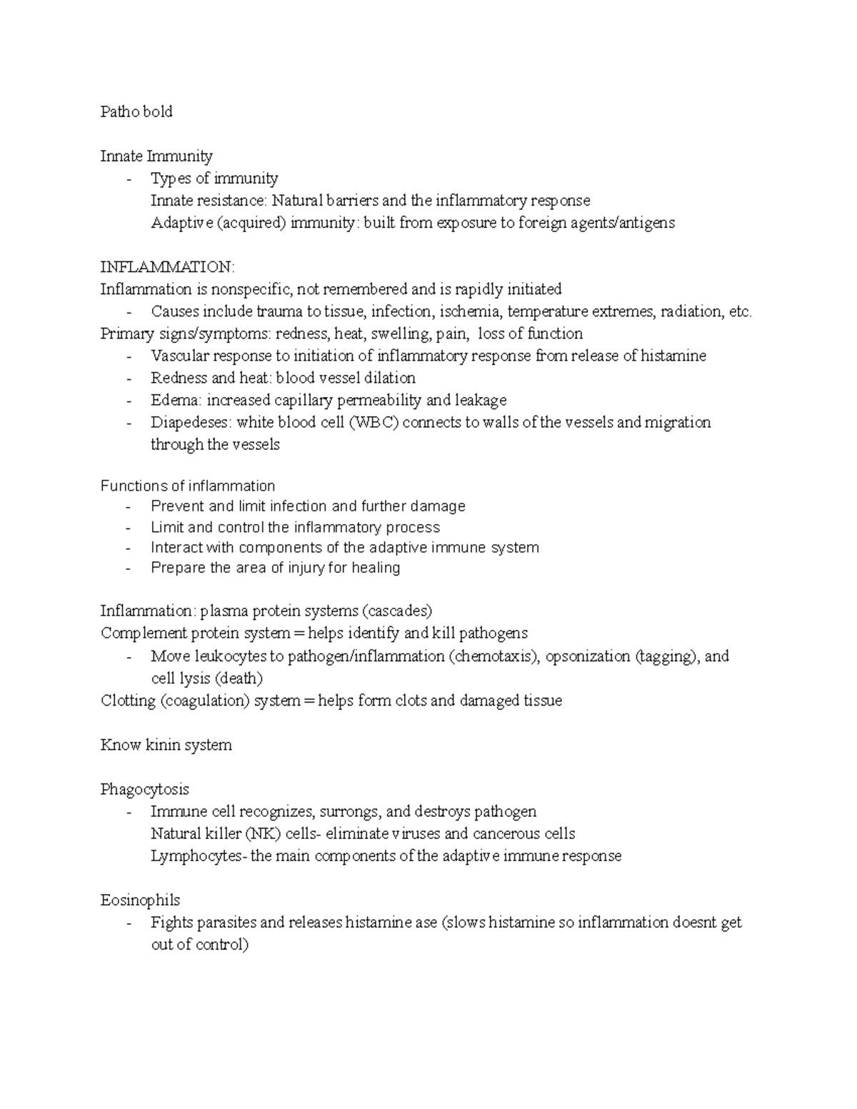 Final Exam Notes on Immunity & Inflammation (Nursing Course) - Studocu