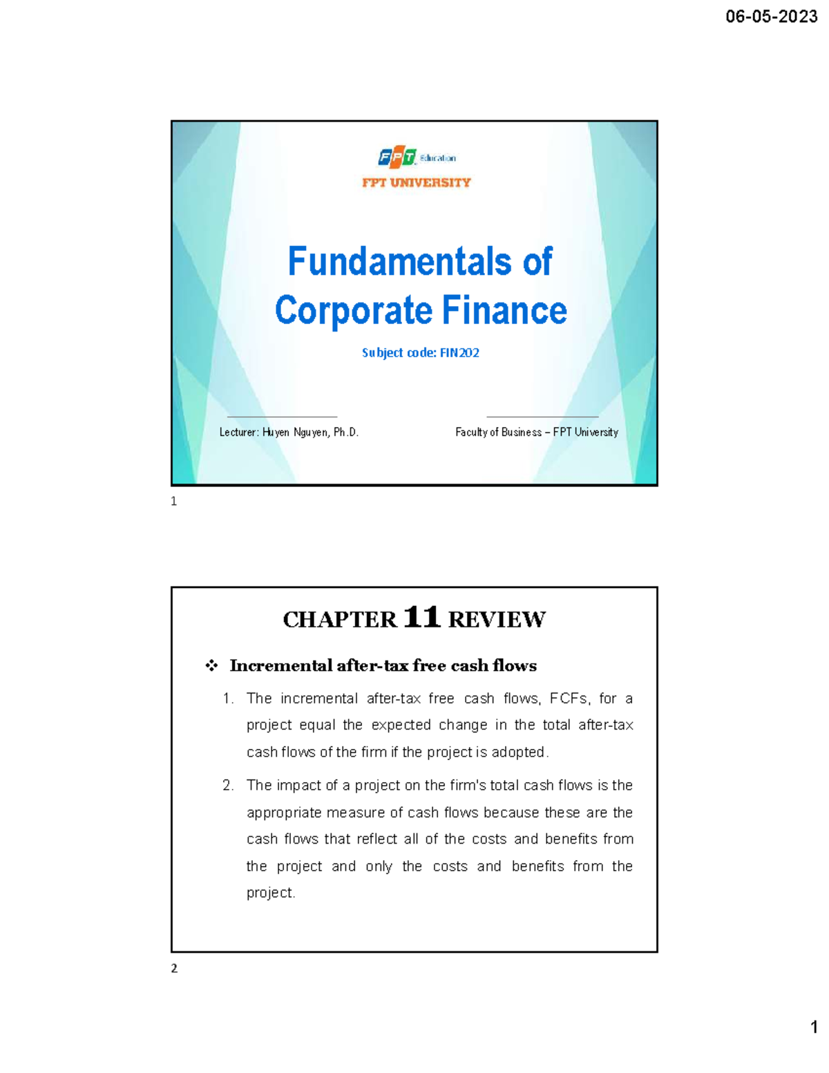 Fundamentals of Corporate Finance Review - FIN202 - Studocu