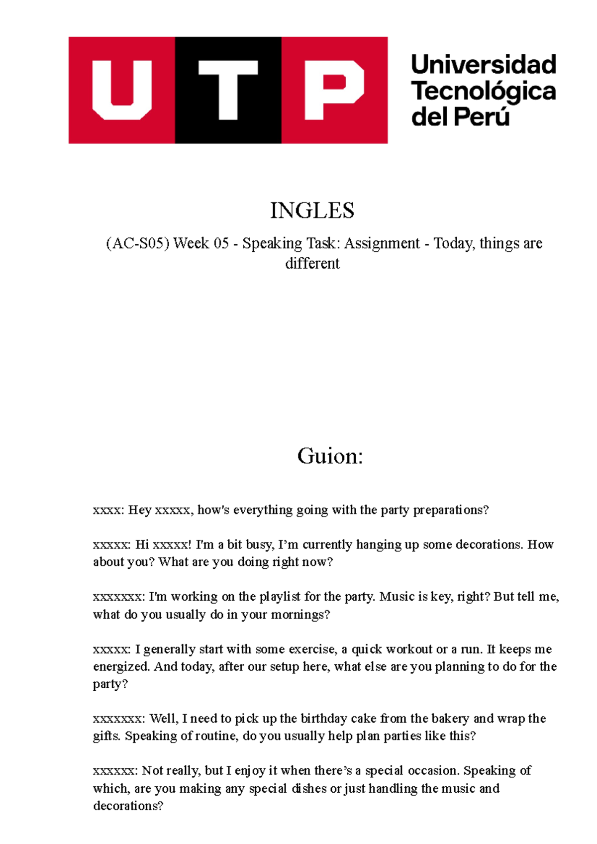 🔴 (AC-S05) Week 05 - Speaking Task: Assignment - Daily Routines - Studocu