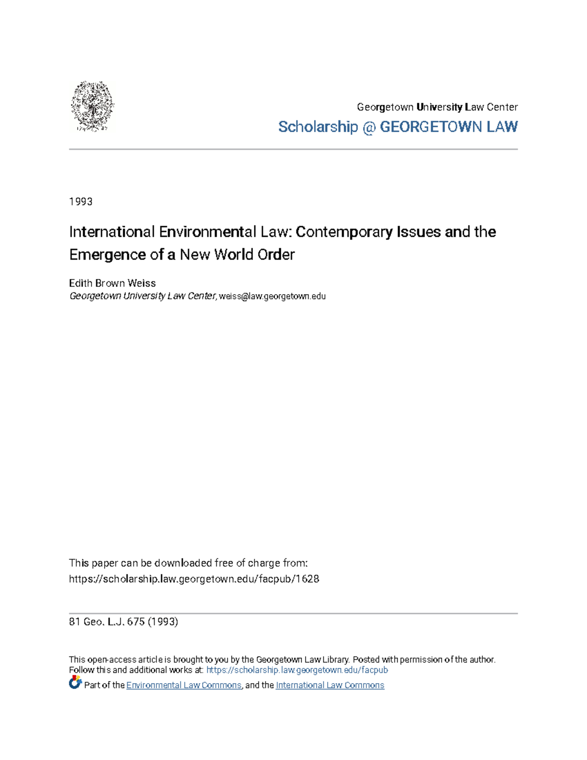 International Environmental Law: An Overview of Contemporary Issues ...
