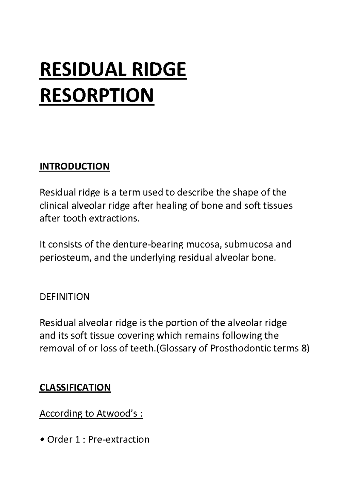 RRR in Prosthodontics: Understanding Residual Ridge Resorption - Studocu