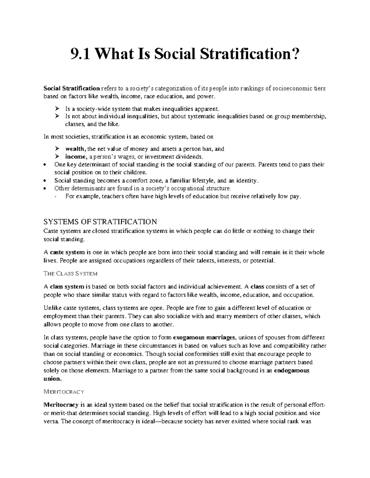 9.1 Social Stratification - 9 What Is Social Stratification? Social ...