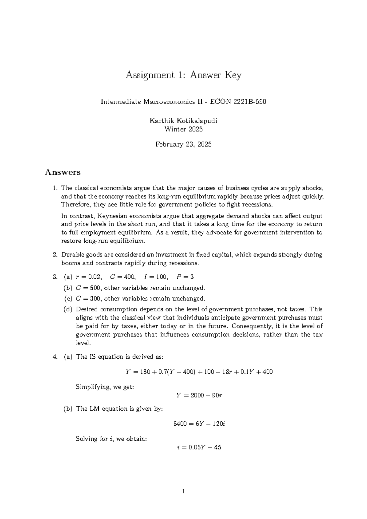 Assignment 1 Answers - Assignment 1: Answer Key Intermediate ...