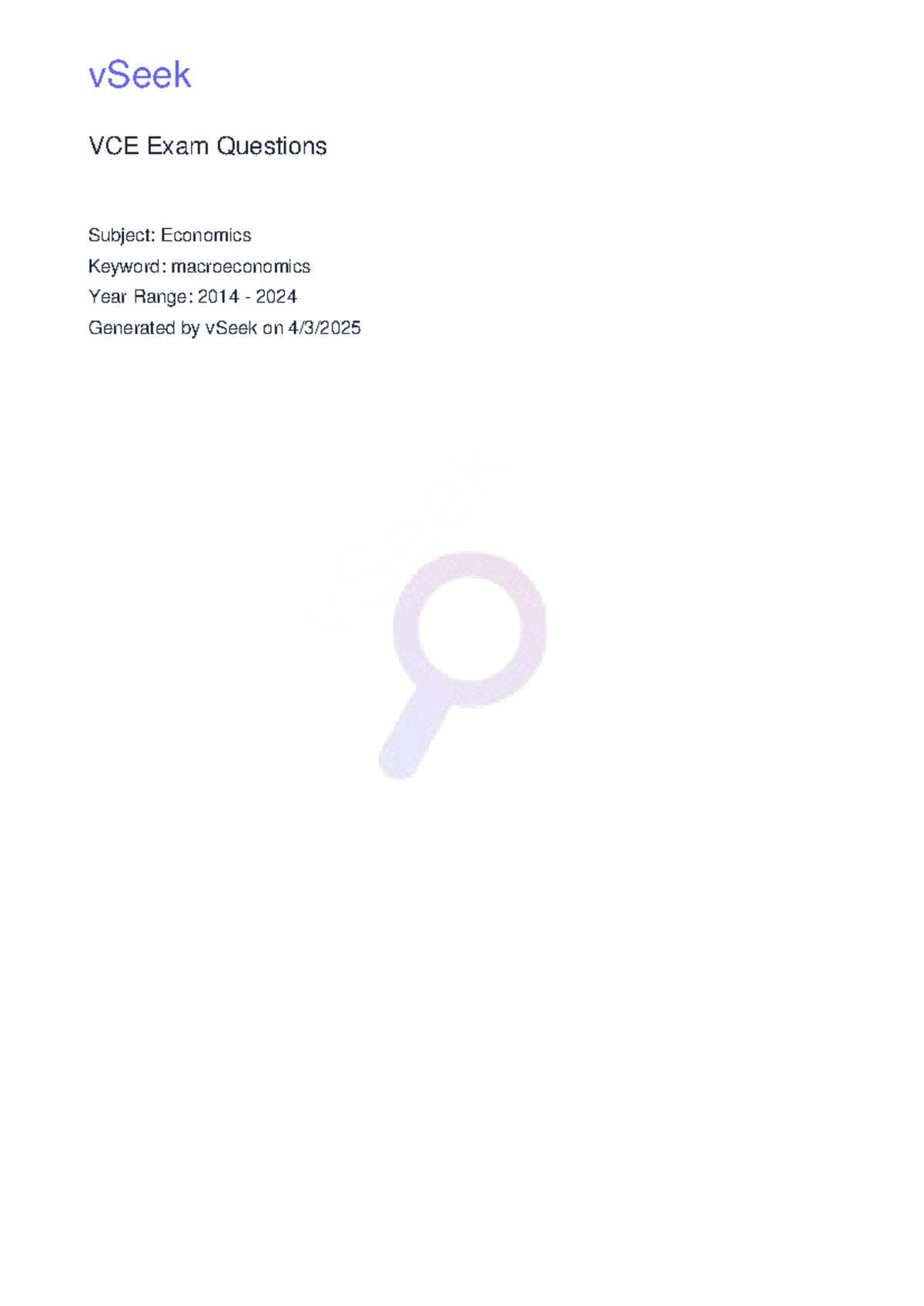 Vseek Economics macroeconomics 2014-2024 - vSeek VCE Exam Questions ...