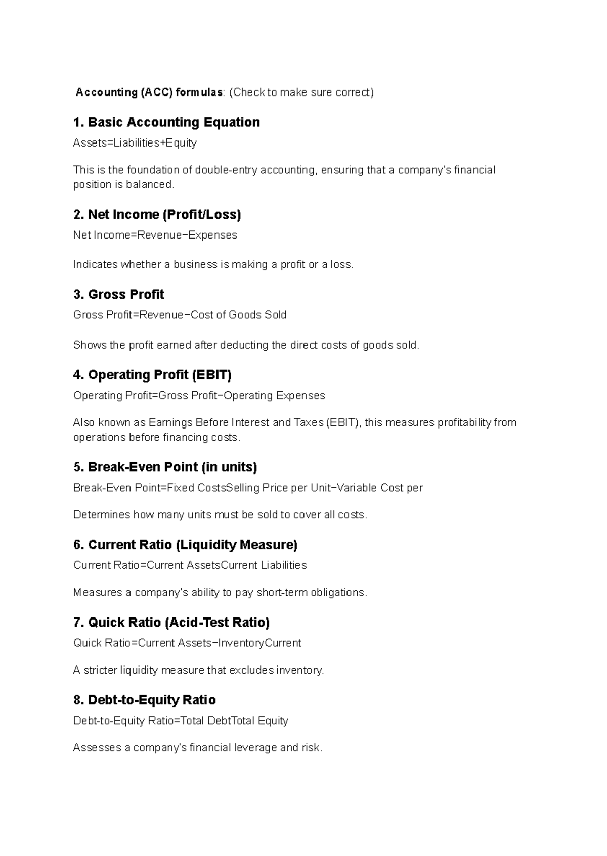 Here are some essential Accounting (ACC) formulas - Accounting (ACC ...