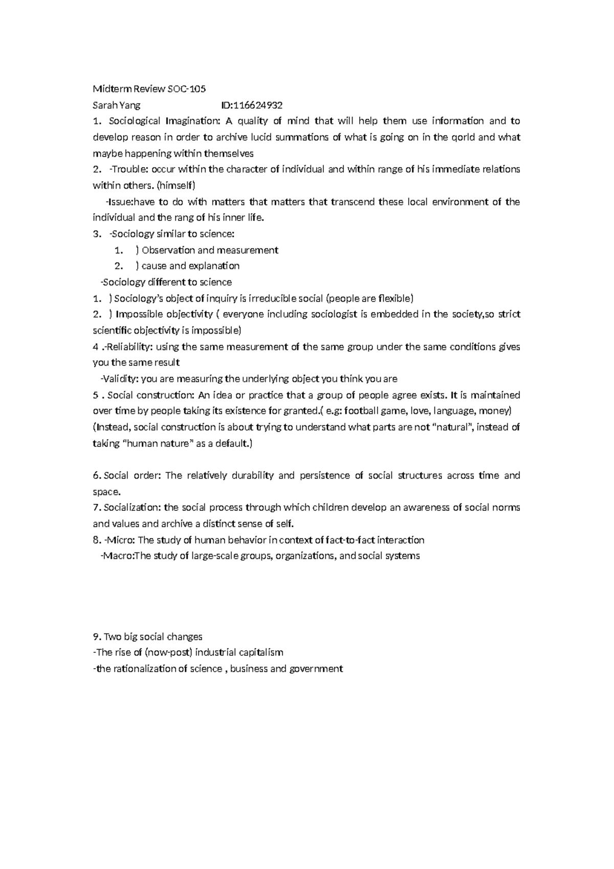 Midterm Review SOC: Key Concepts in Sociology and Social Theory - Studocu