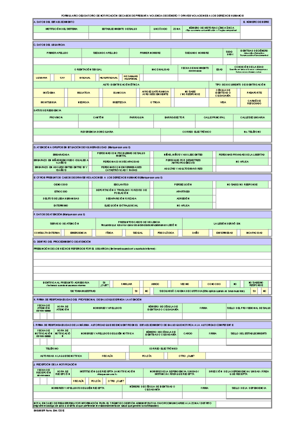 Formulario 094: Notificación de Violencia de Género y DDHH - Document Preview