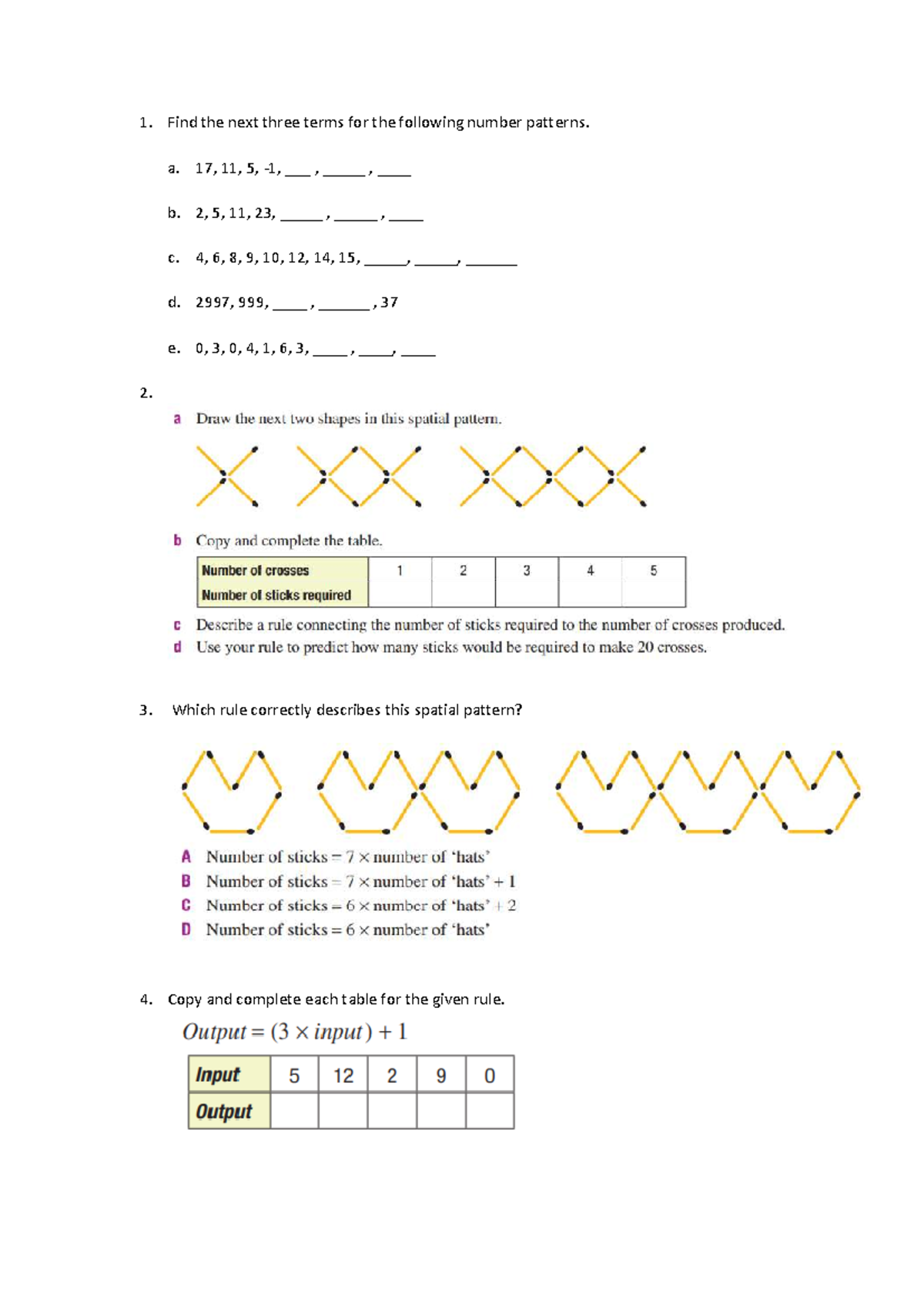 CH 8 I-L & 10B - Number Patterns & Spatial Rules Questions - Studocu