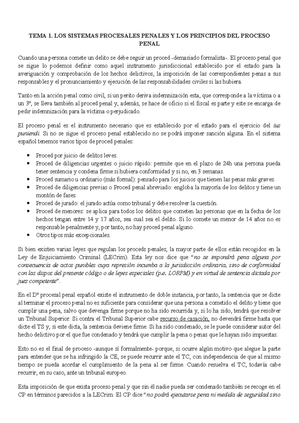 Tema 1: Sistemas procesales penales y principios del proceso penal ...
