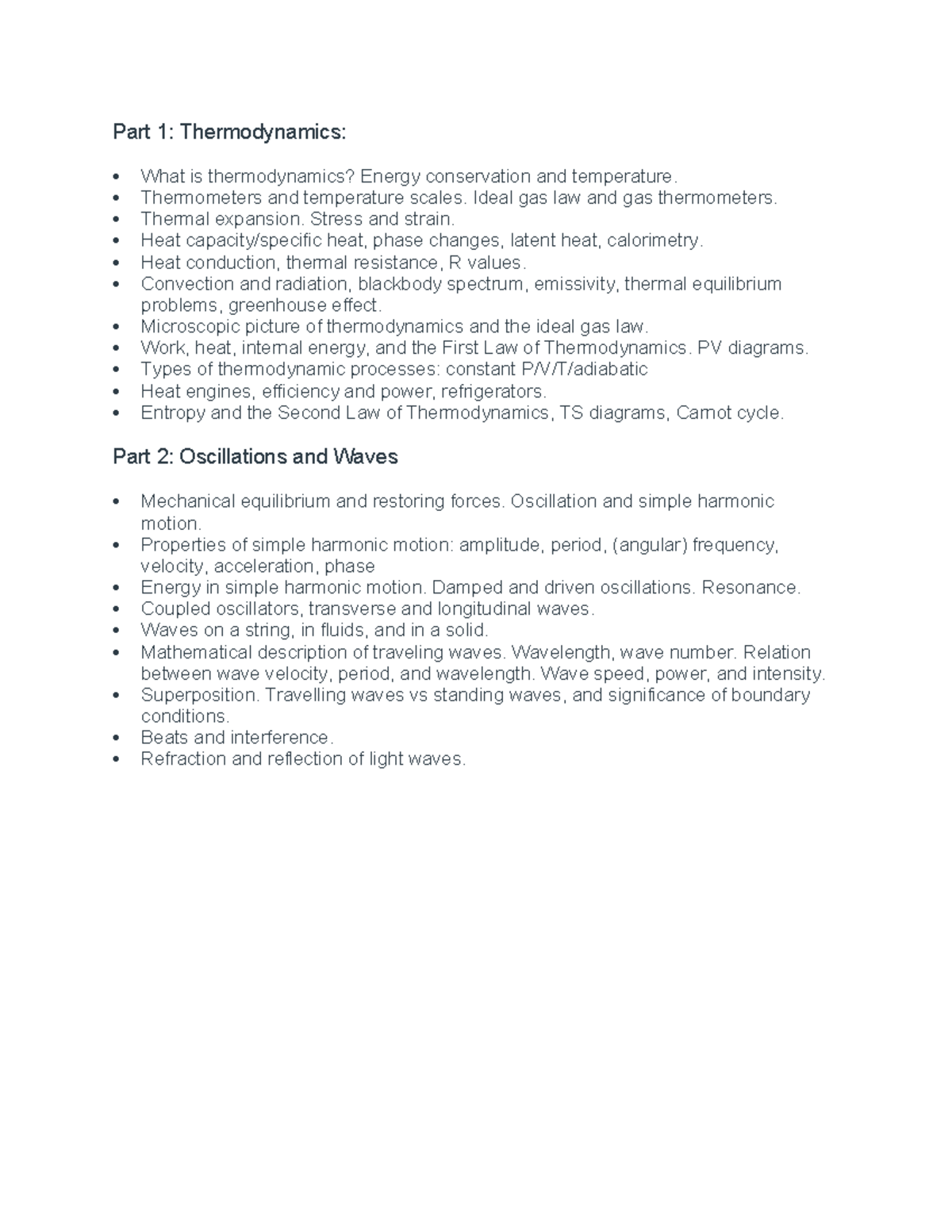 PHYS 157 - Syllabus: Thermodynamics and Waves Overview - Studocu