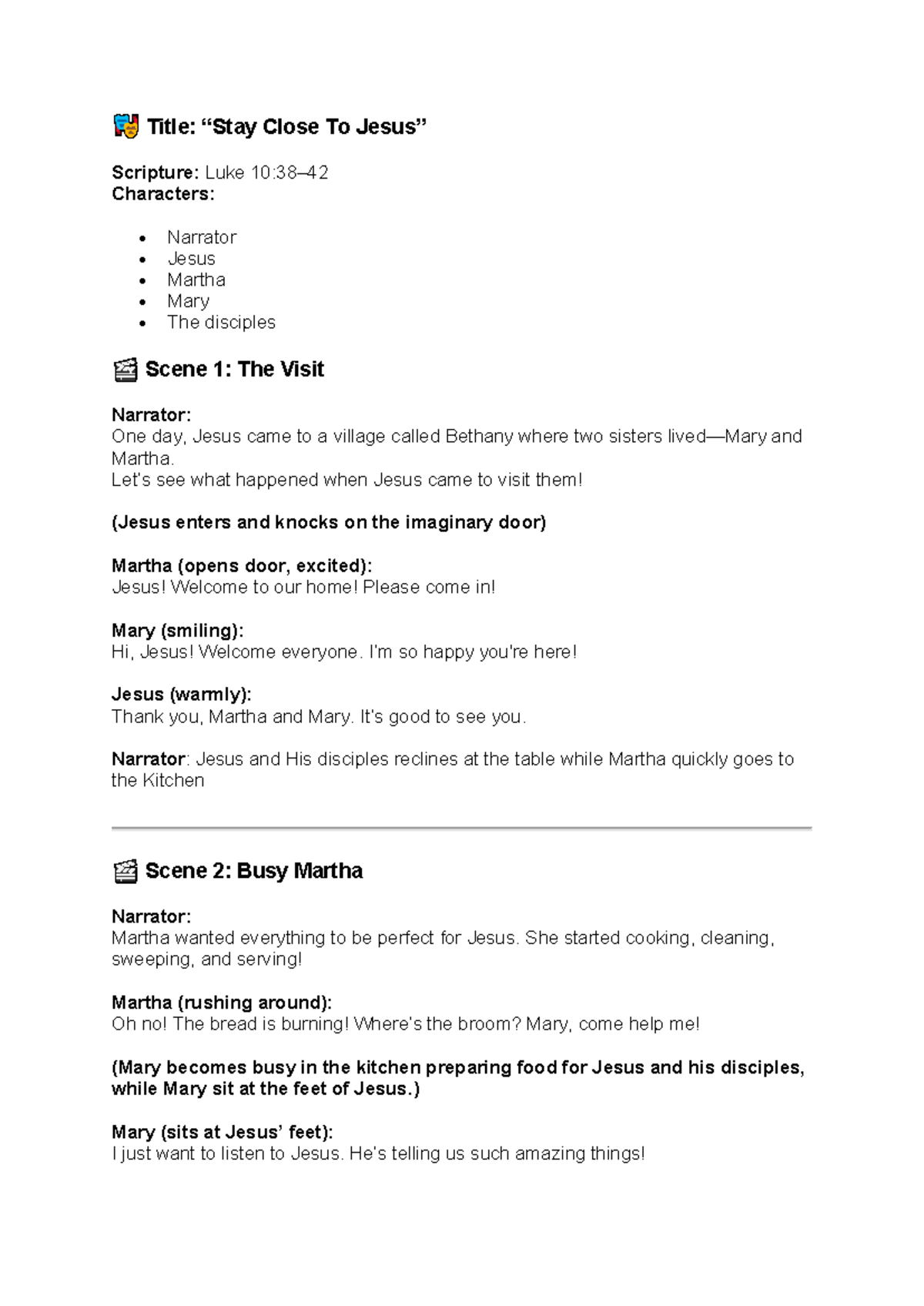 Drama Script for Graduation: Close to Scripture - Luke Characters - Studocu