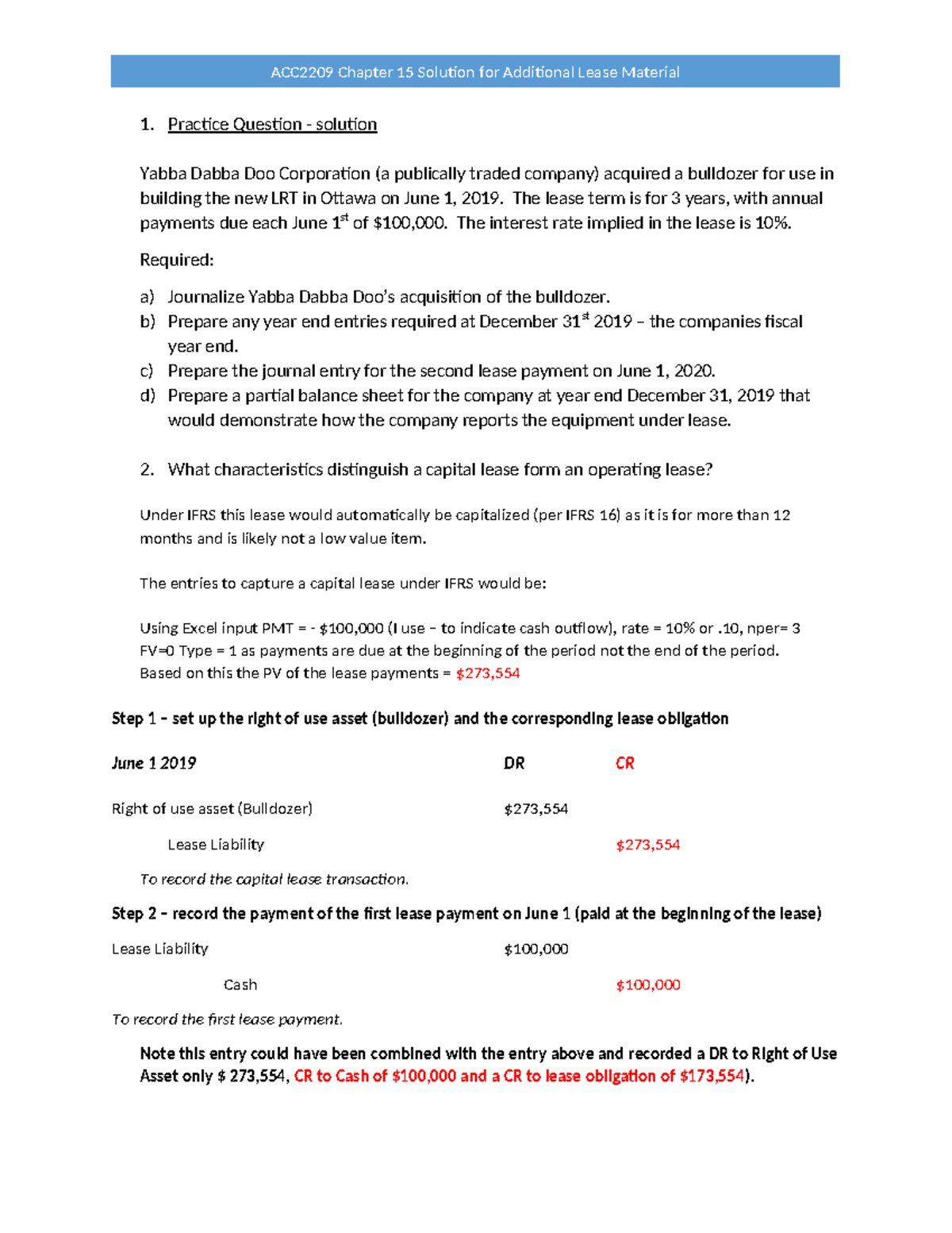 ACC2209 Final Exam Solutions for Lease Accounting Practice Questions ...