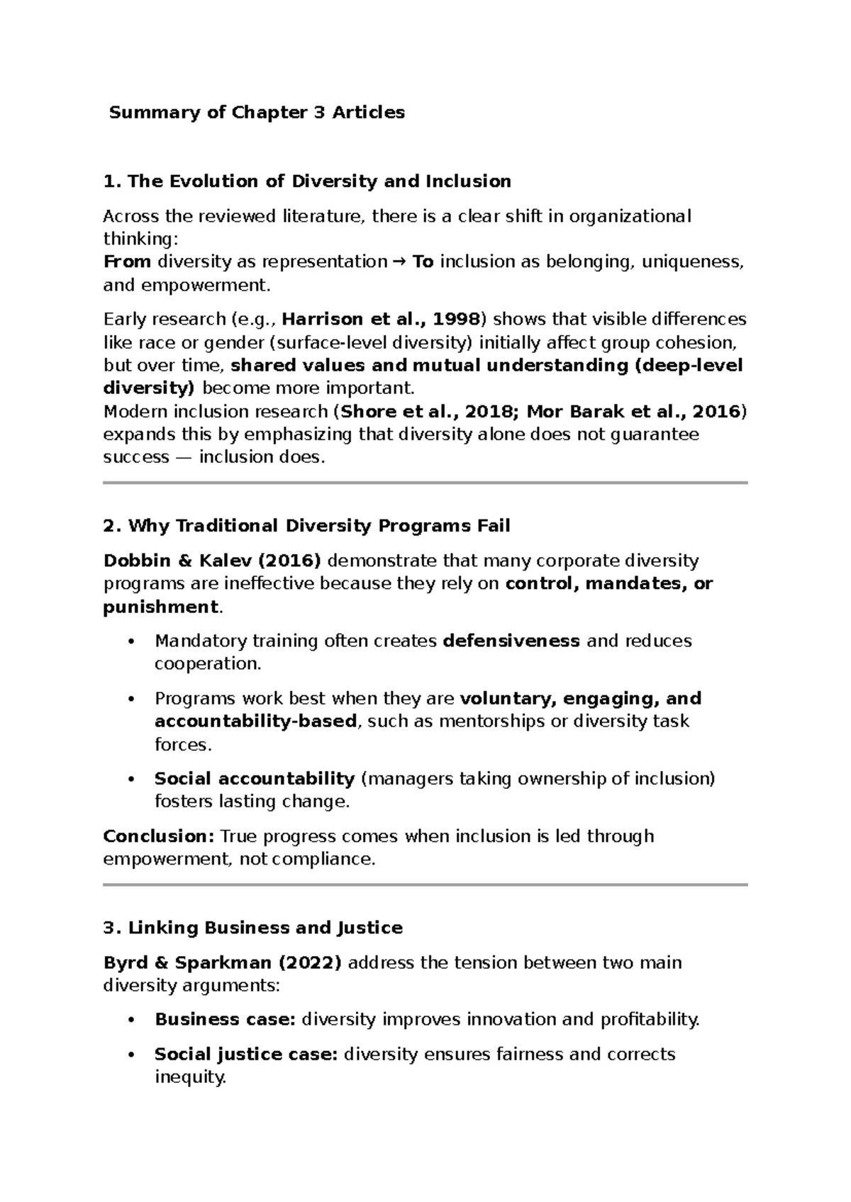 Summary of Chapter 3: Diversity and Inclusion Insights - Studocu
