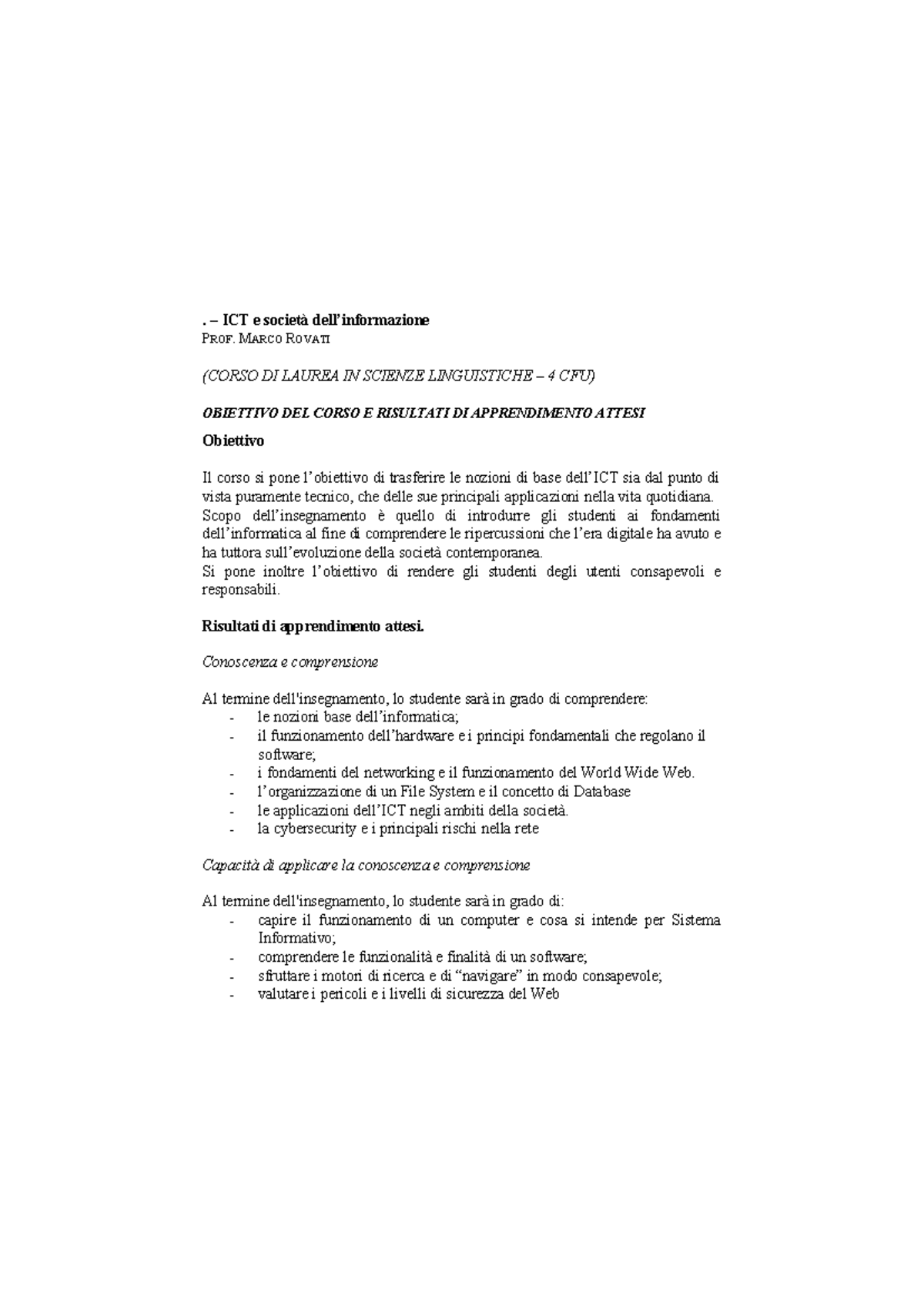 ICT societa informazione Rovati - . – ICT e società dell’informazione ...
