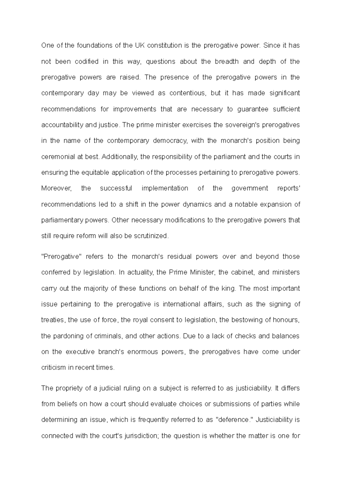 C&A Essay: Analyzing Prerogative Powers and Justiciability in the UK ...