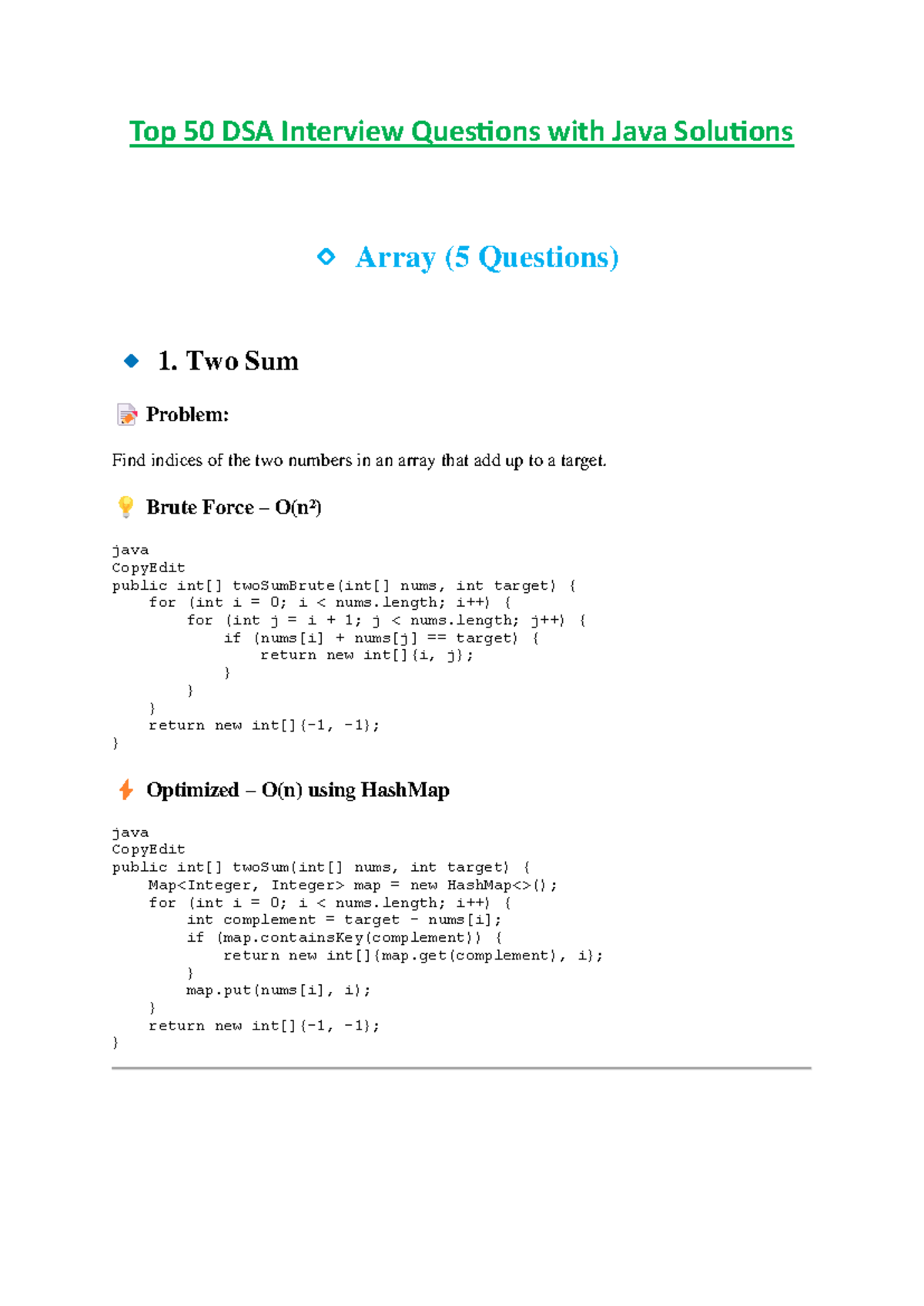 Top 50 DSA Interview Questions with Java Solutions (17735) - Studocu