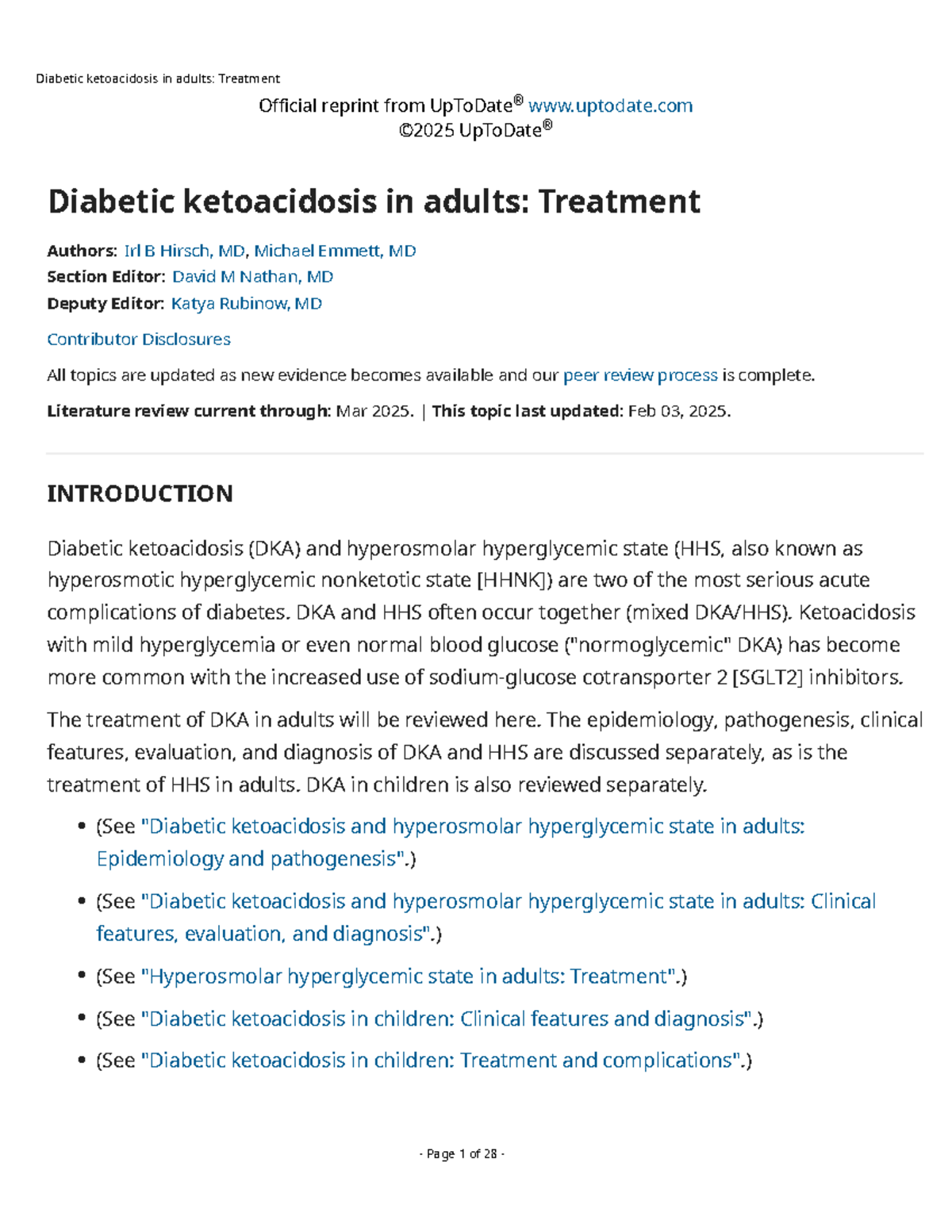 Diabetic ketoacidosis in adults- Treatment - Official reprint from ...
