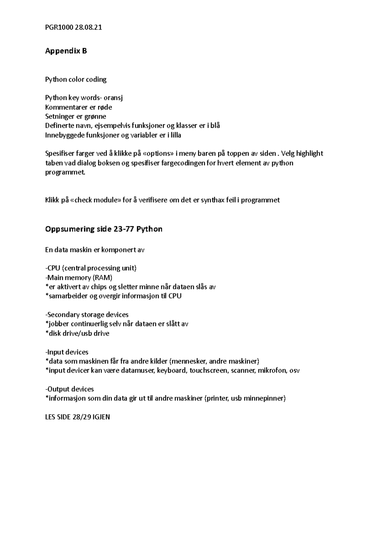 Python Appendix B 20 - kjbkjbkj - PGR1000 28. Appendix B Python color ...