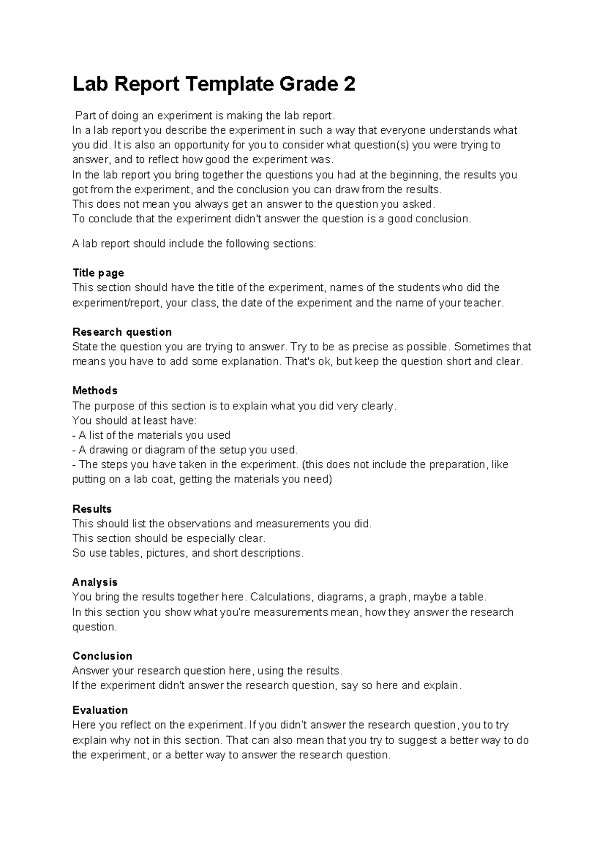 Lab Report Template for Grade 2 - Comprehensive Guide - Studeersnel