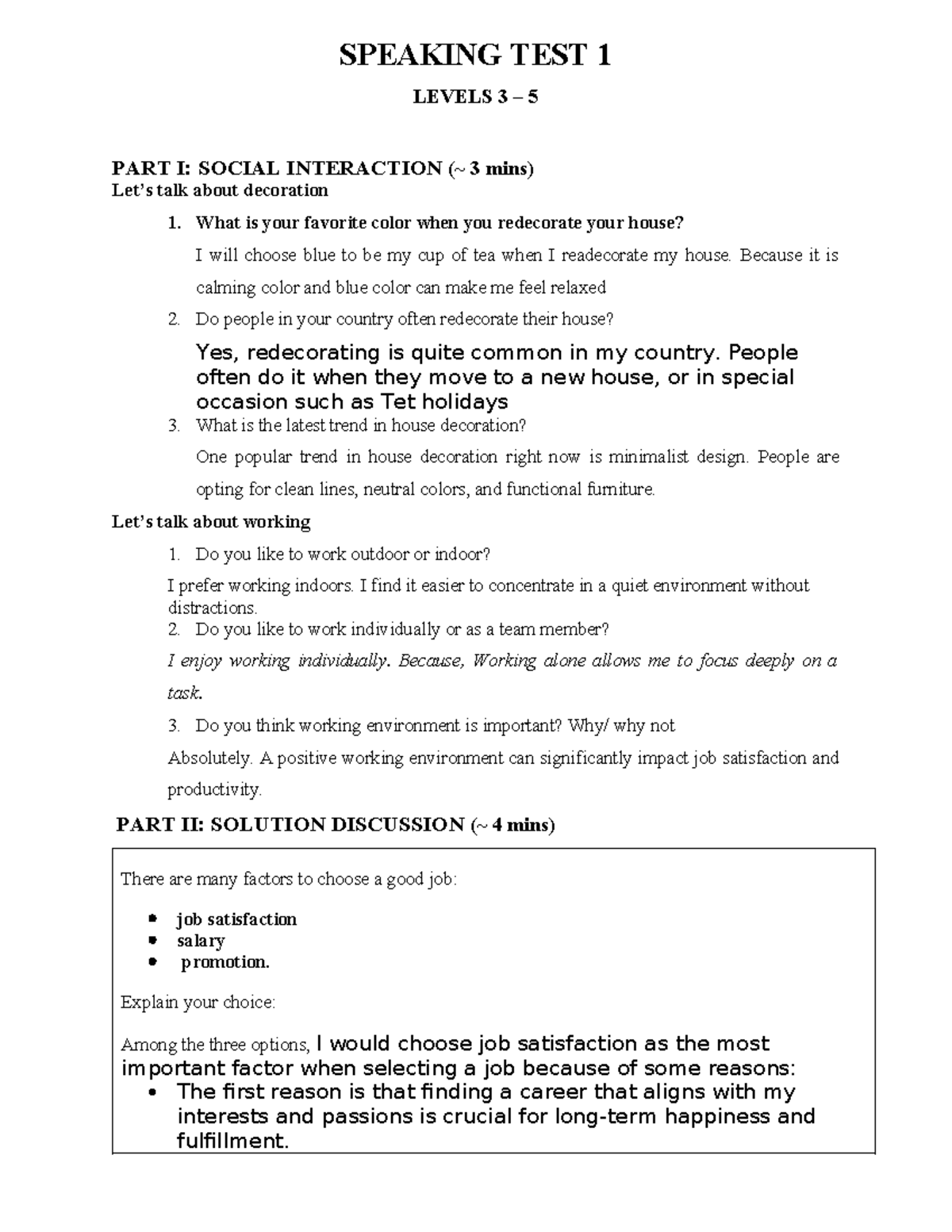 **Speaking Test 8: Topics and Structures for Levels 3-5** - Studocu