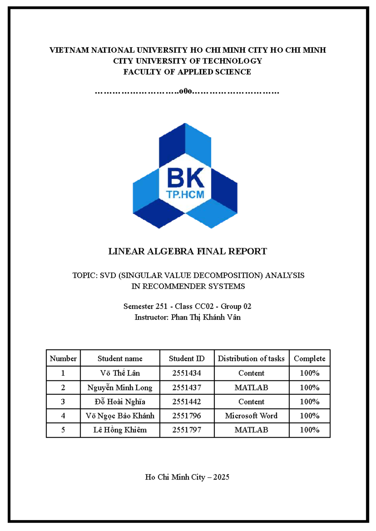 Linear Algebra MT1007 Final Report: SVD in Recommender Systems - Studocu