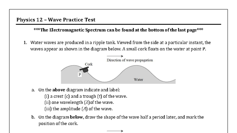 Physics 12 - Unit 5 Waves Practice Test on Electromagnetic Spectrum ...